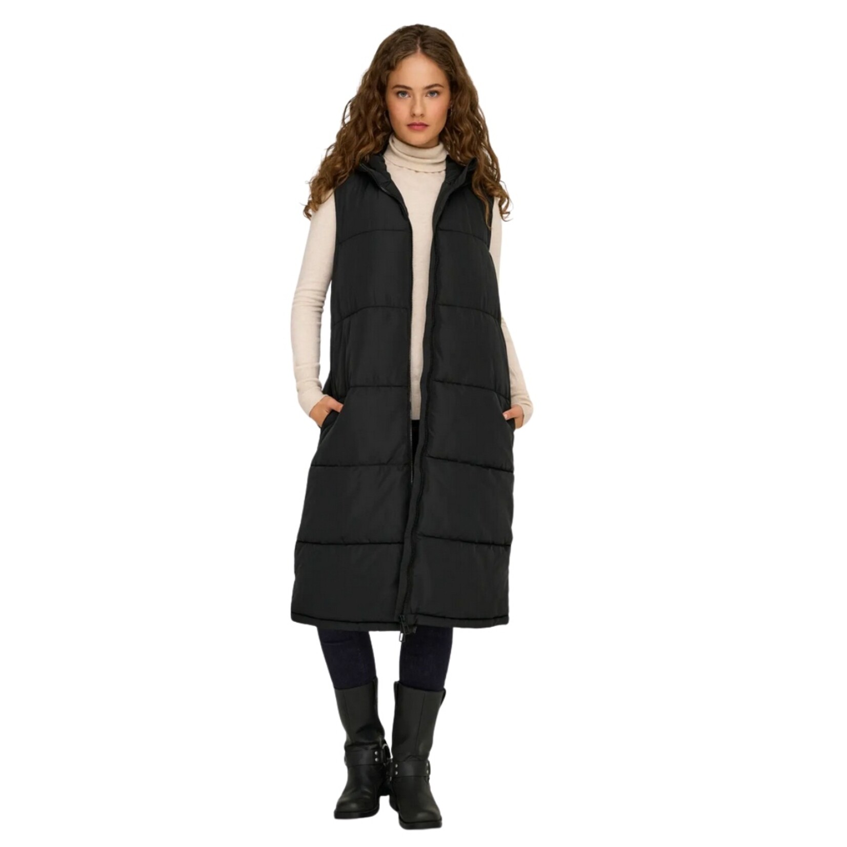 Only Britt Long Puffer Vest - Black