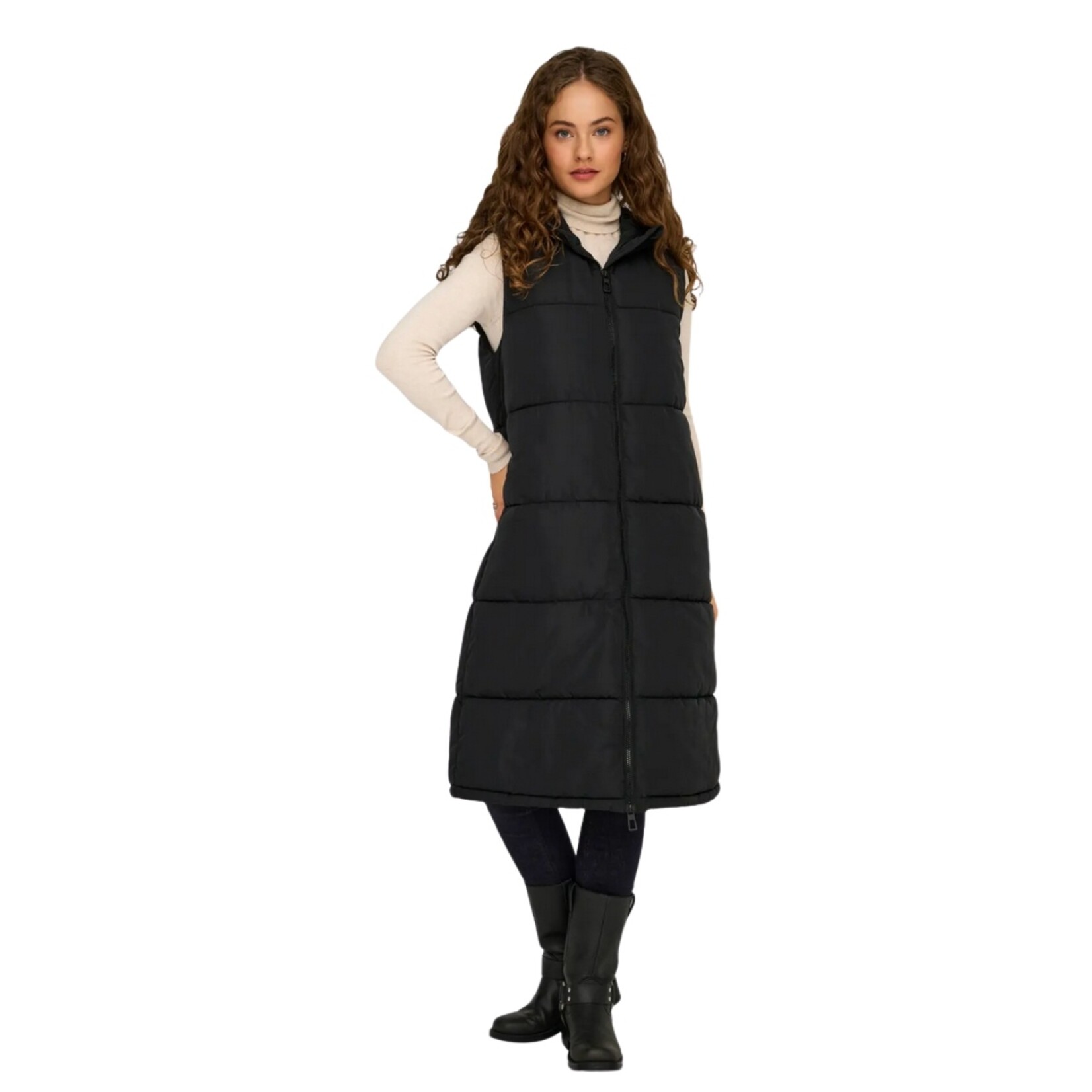 Only Britt Long Puffer Vest - Black