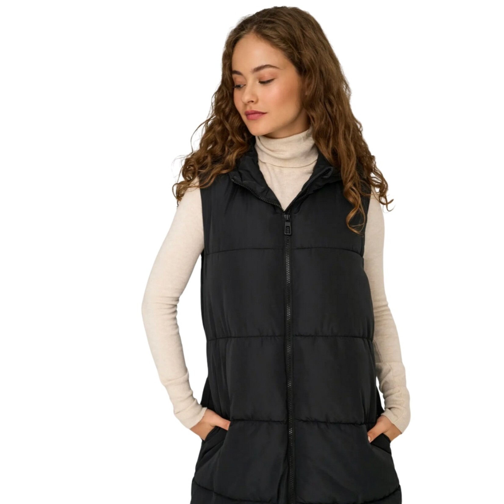 Only Britt Long Puffer Vest - Black