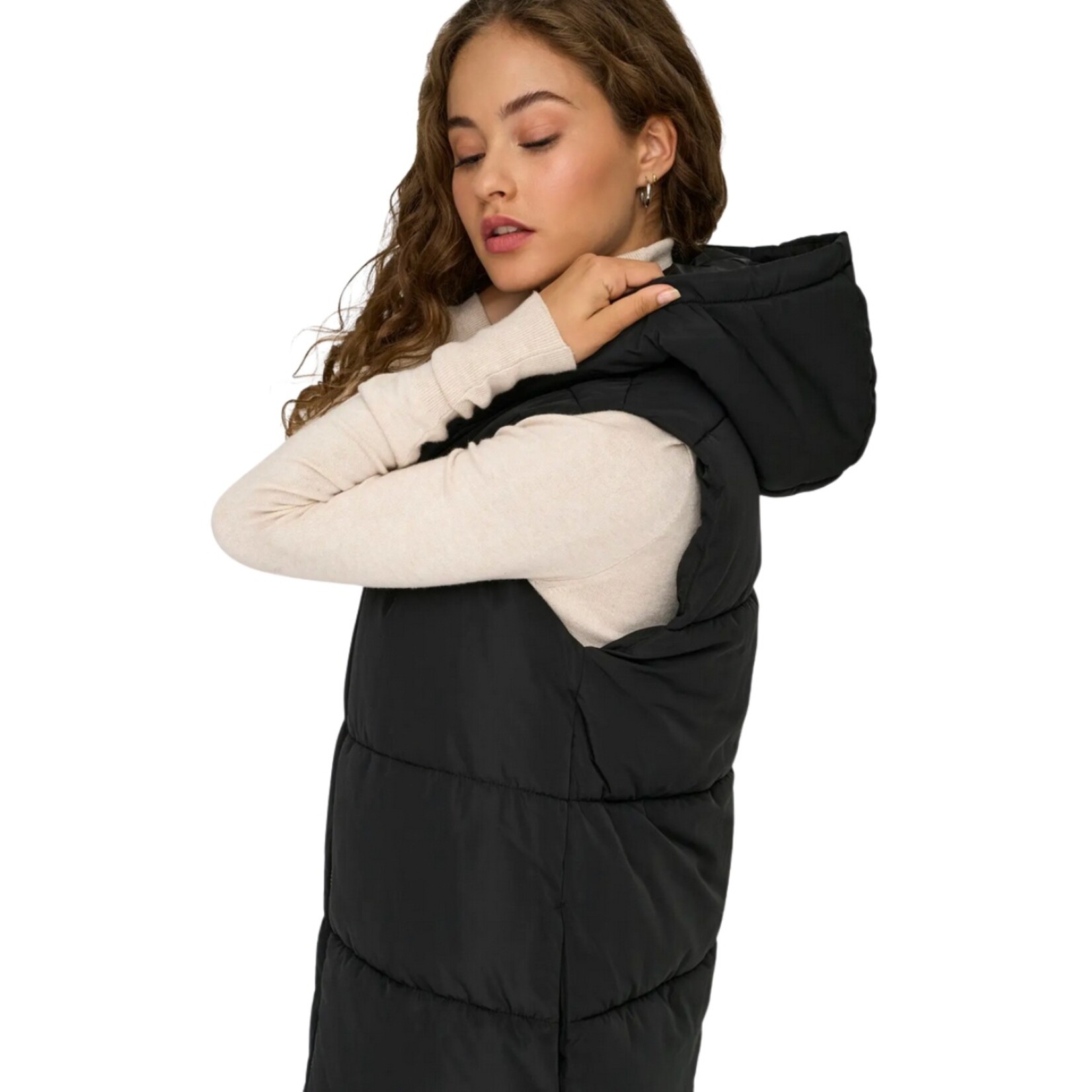 Only Britt Long Puffer Vest - Black