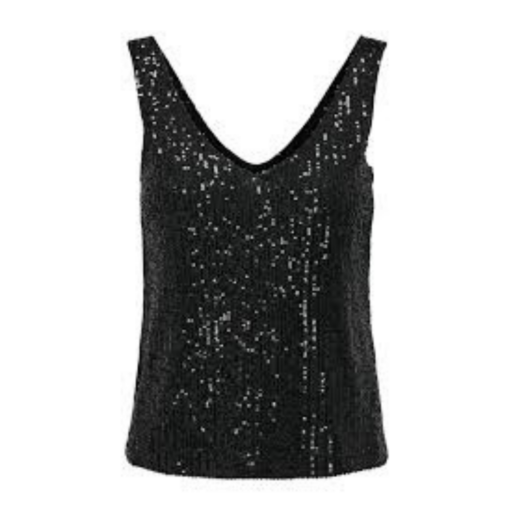 Only Evie V-Neck Sequin Top - Black