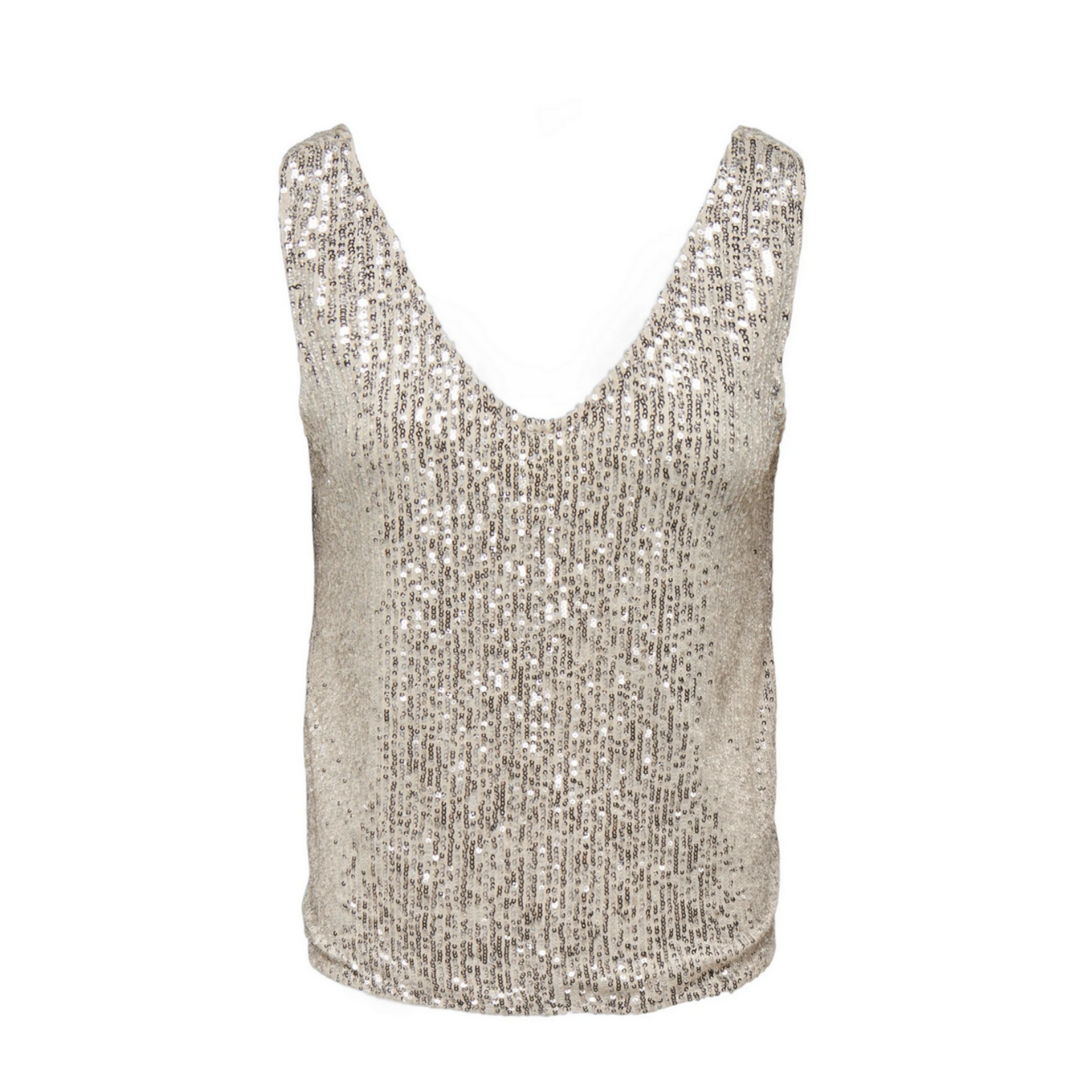 Only Evie Sequin V-Neck Top - Stone/Silver