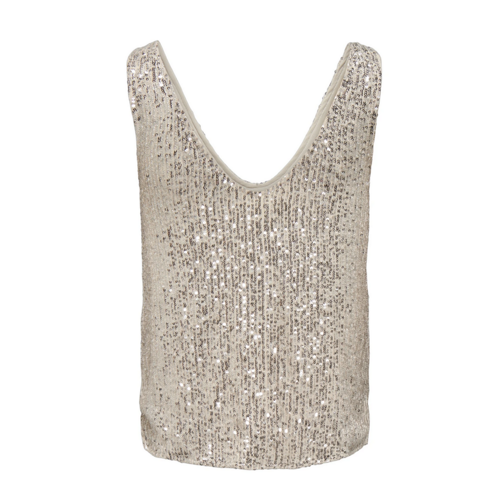 Only Evie Sequin V-Neck Top - Stone/Silver