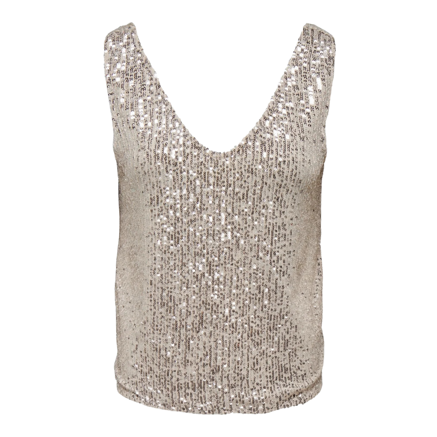Only Evie Sequin V-Neck Top - Stone/Silver