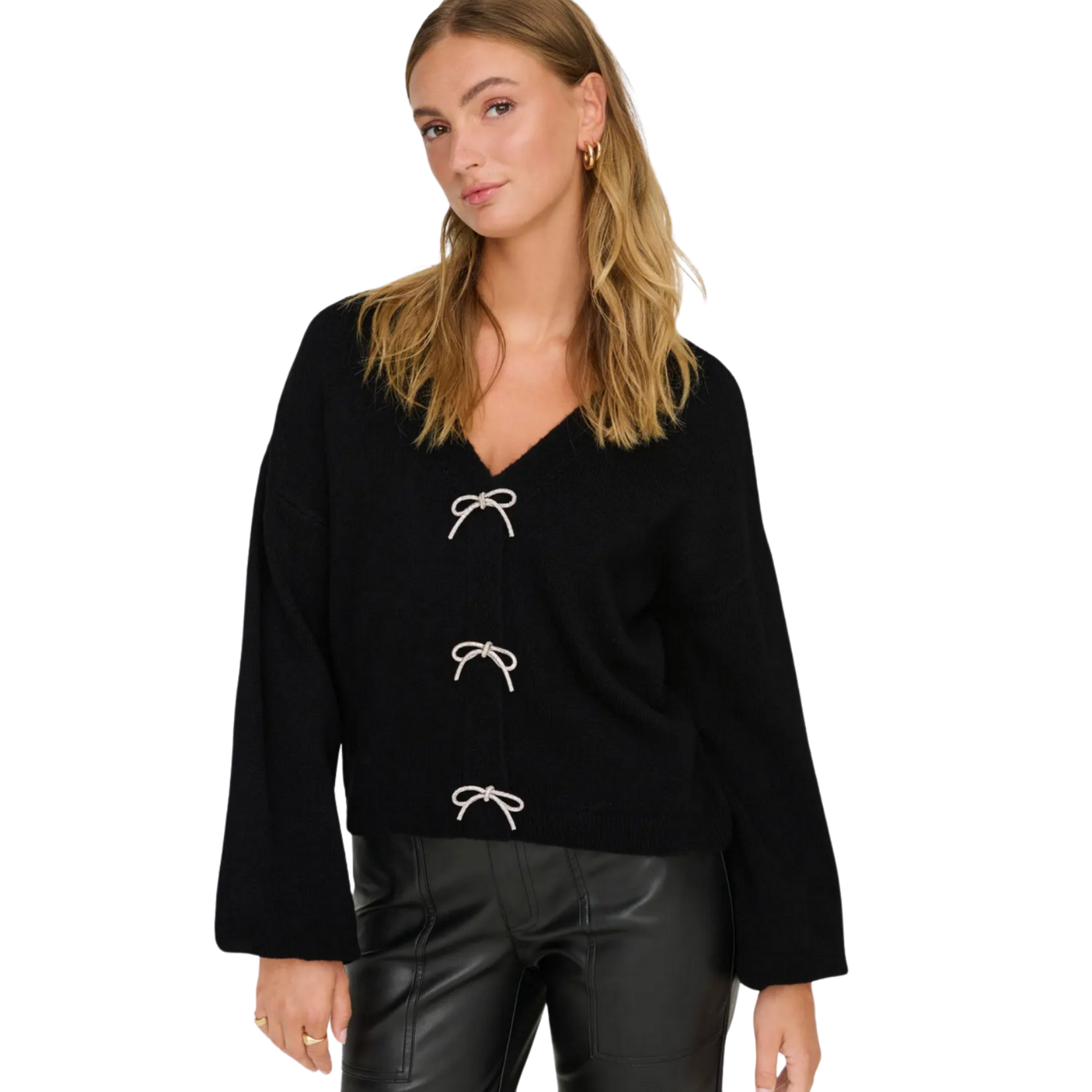 Only Adele Bow Knit Cardi - Black