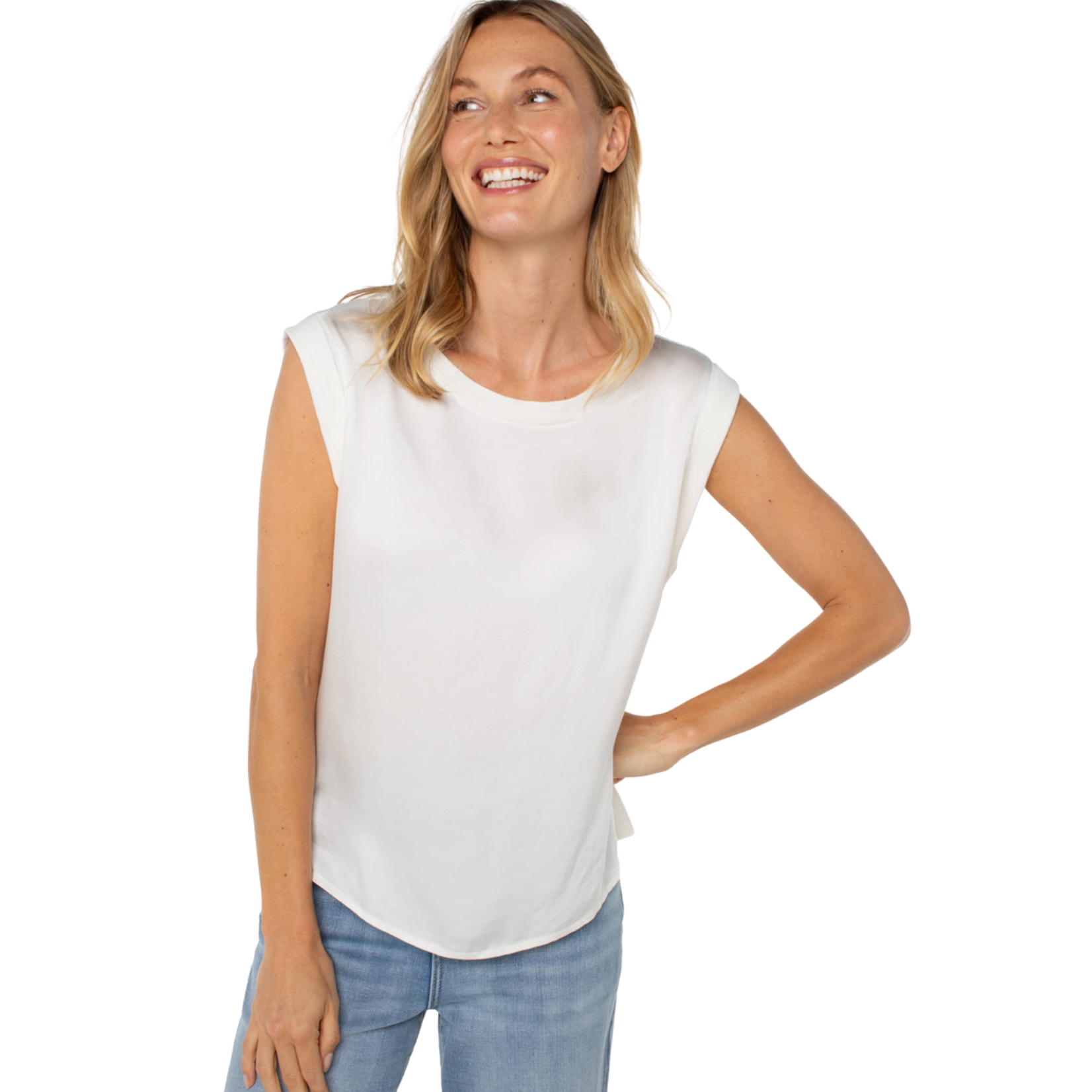 Liverpool Nina Sleeveless Mix Top - Whipped Cream