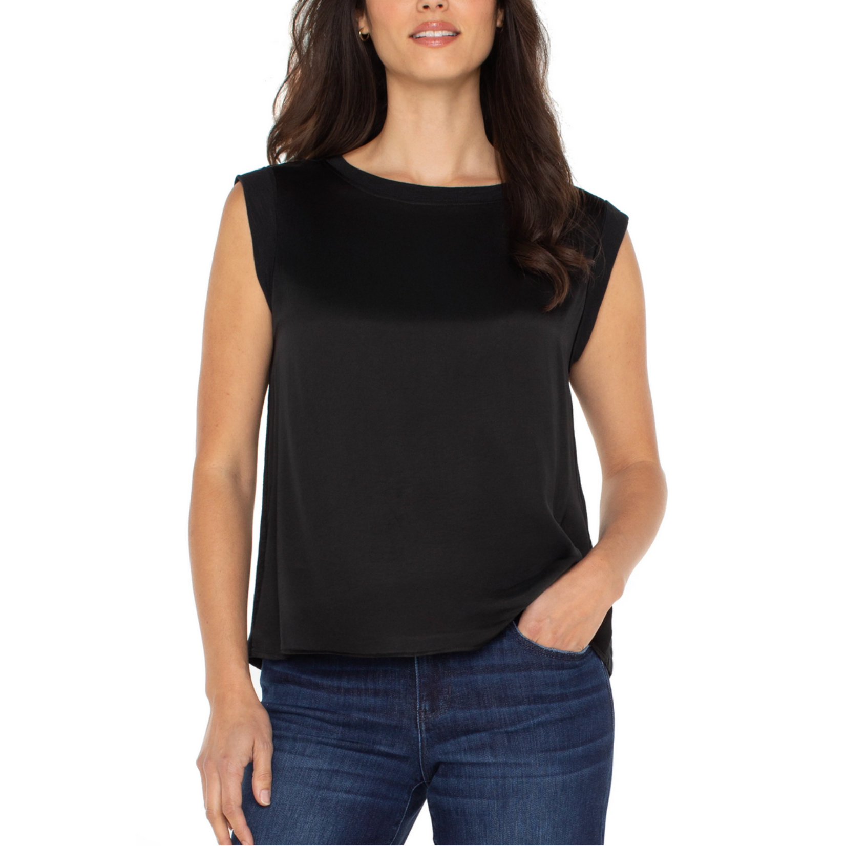 Liverpool Nina Sleeveless Mix Top - Black