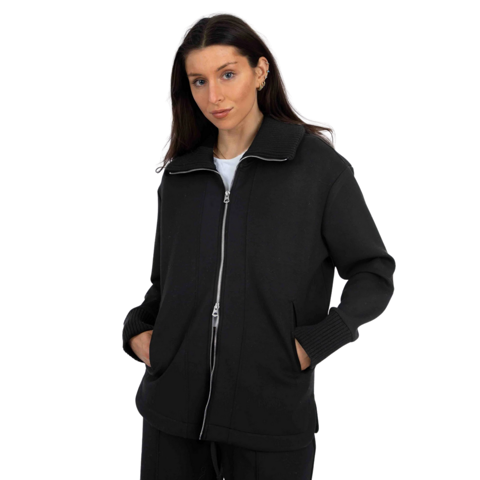 Ivy Soft Knit Zip Up - Black