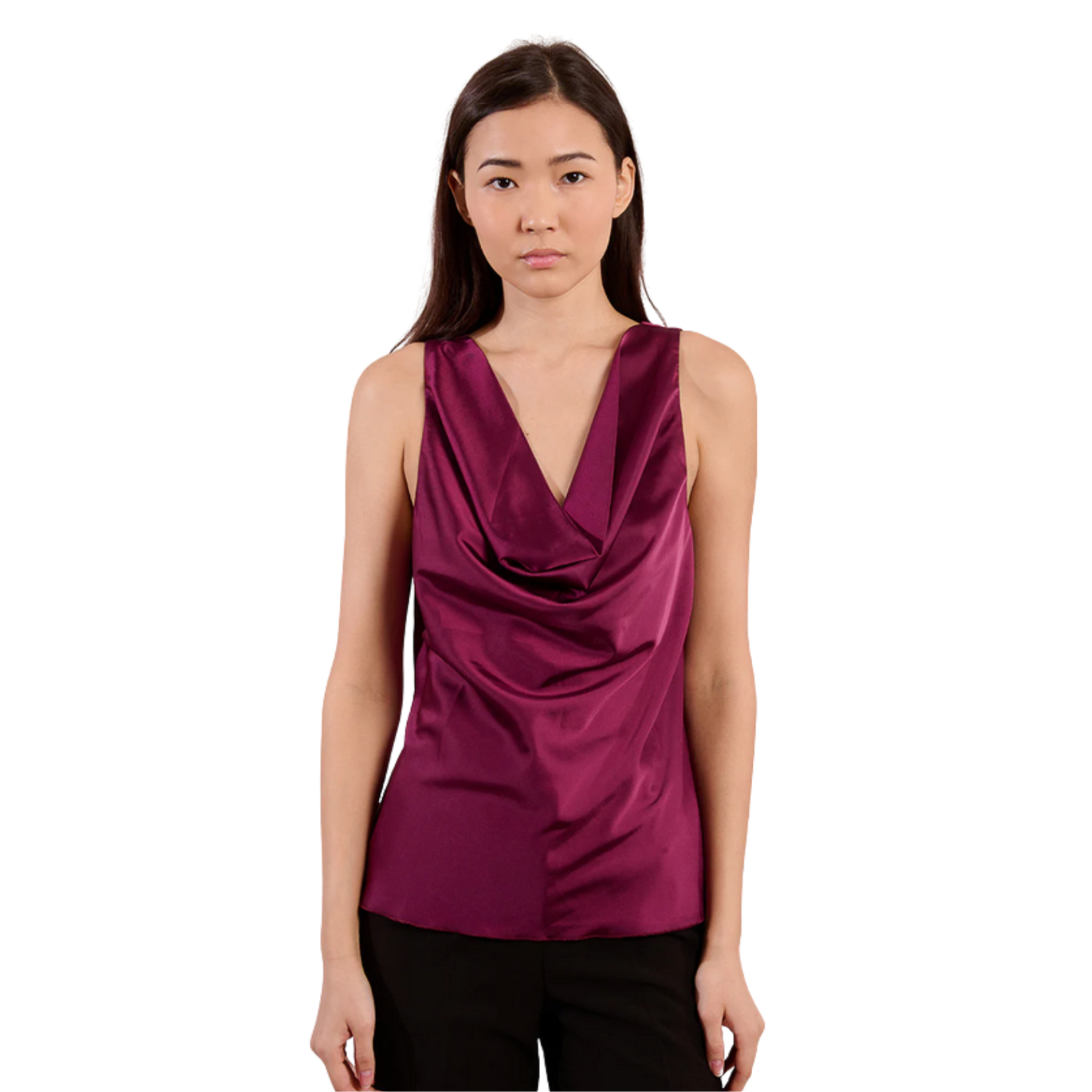 Molly Bracken Violet Satin Cowl Neck Top - MULBERRY