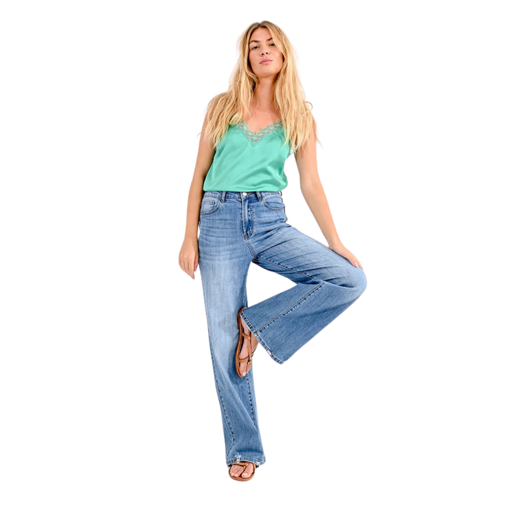 Molly Bracken Mica Wide Leg Denim - Mid Blue
