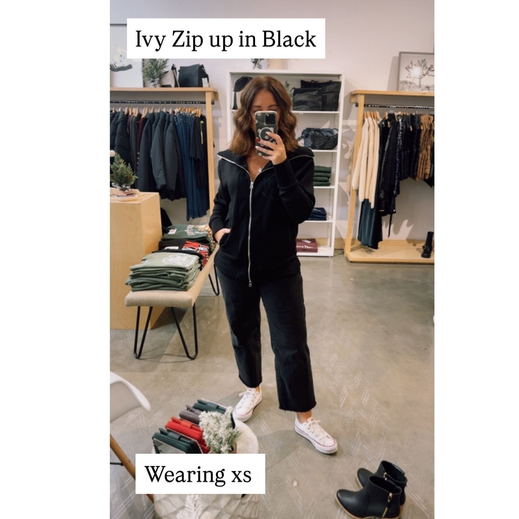 Ivy Soft Knit Zip Up - Black