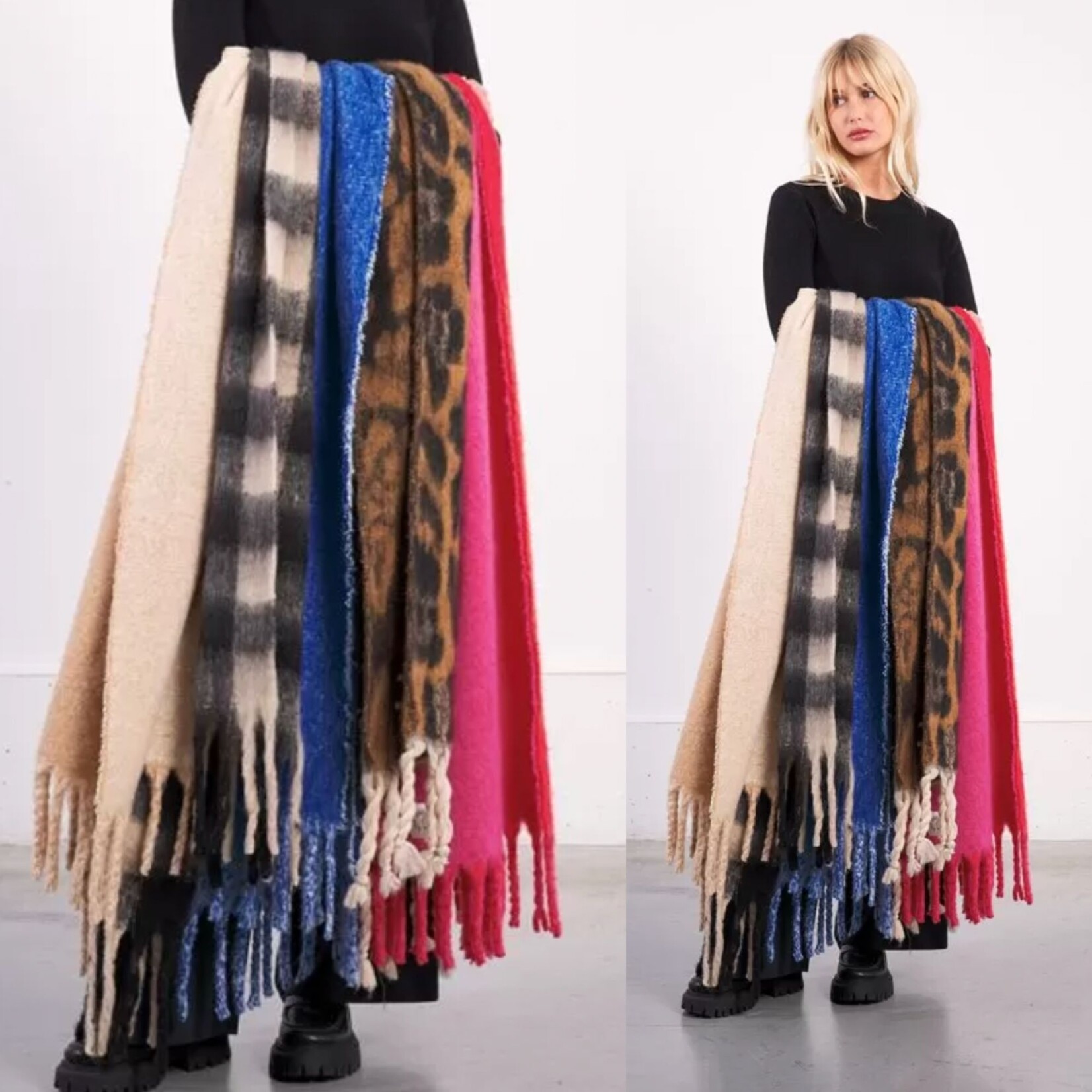 Molly Bracken Cozy Check Scarf - Black White