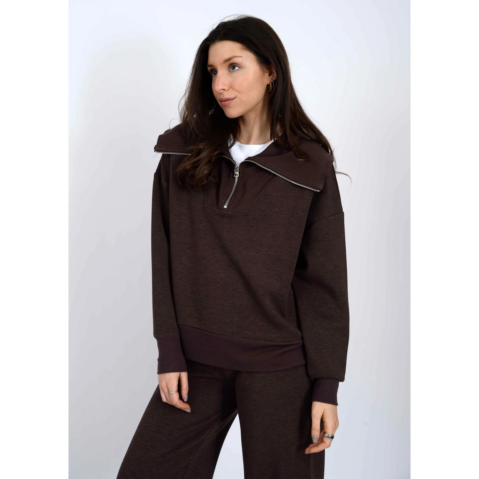 RD Style Shay Soft Knit Half Zip  - Umber