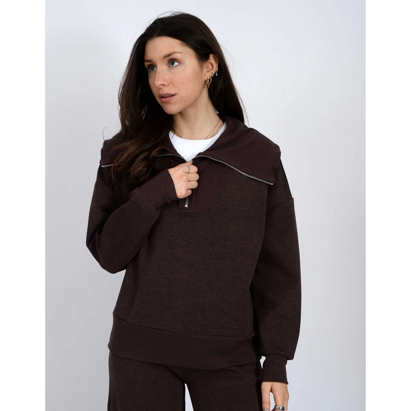 RD Style Shay Soft Knit Half Zip  - Umber