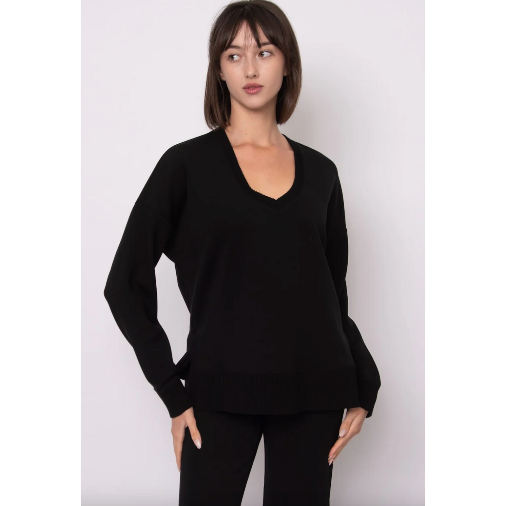 RD Style Viv Soft Knit V-Neck Pullover - Black