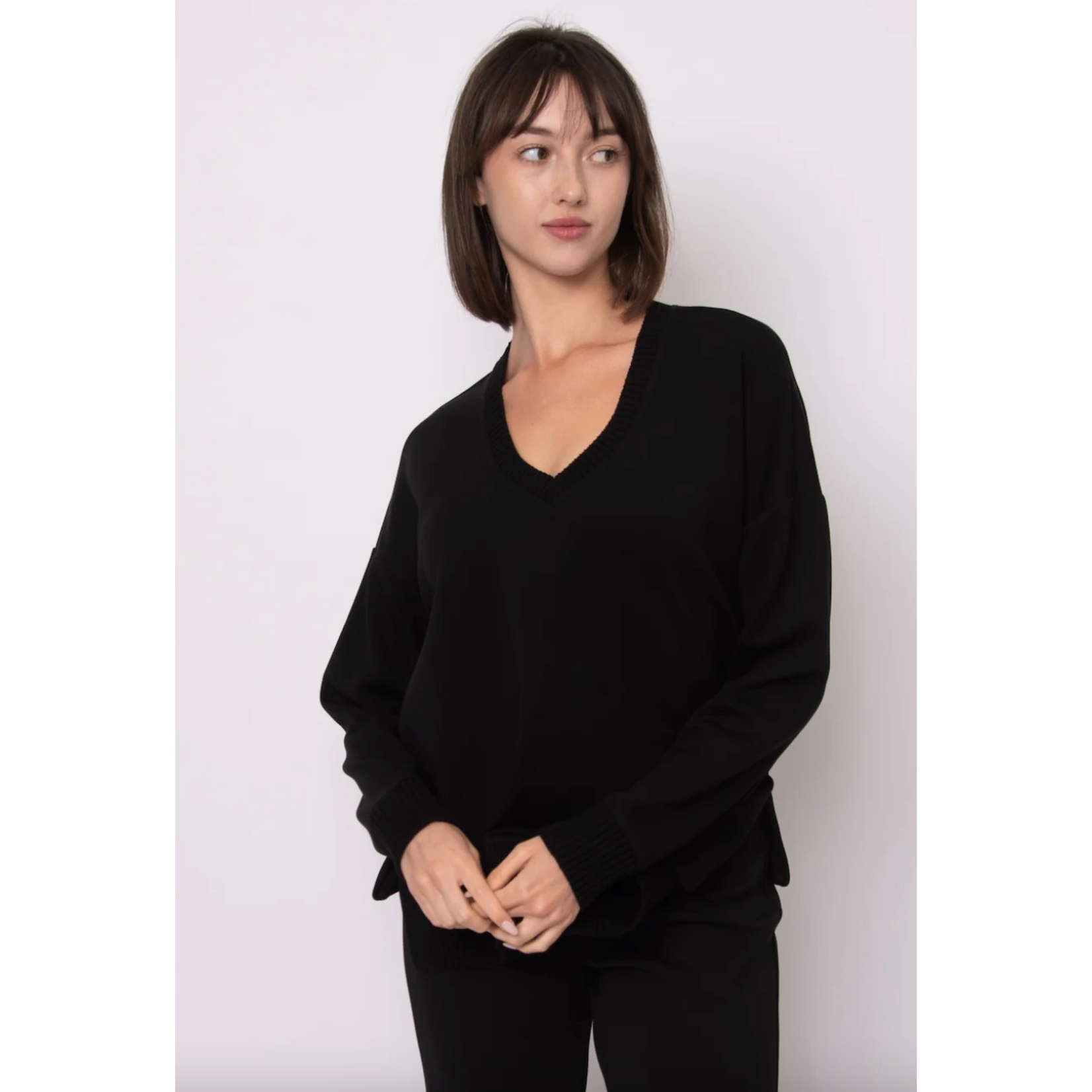 RD Style Viv Soft Knit V-Neck Pullover - Black