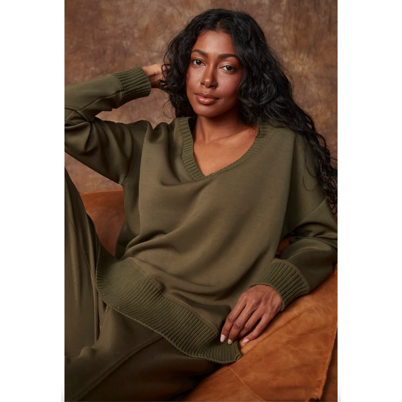 Viv Soft Knit V-Neck Pullover - Olive