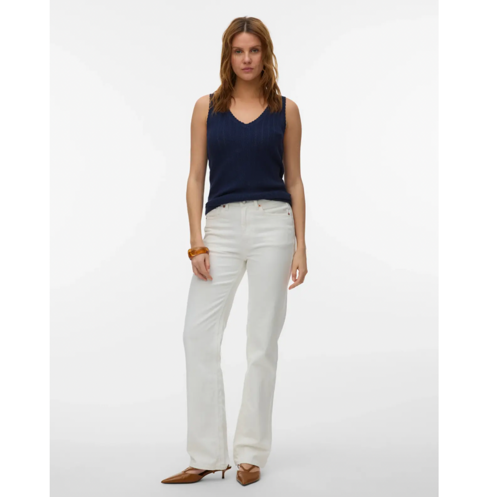 Vero Moda Goldie Pointelle Knit Tank - Navy