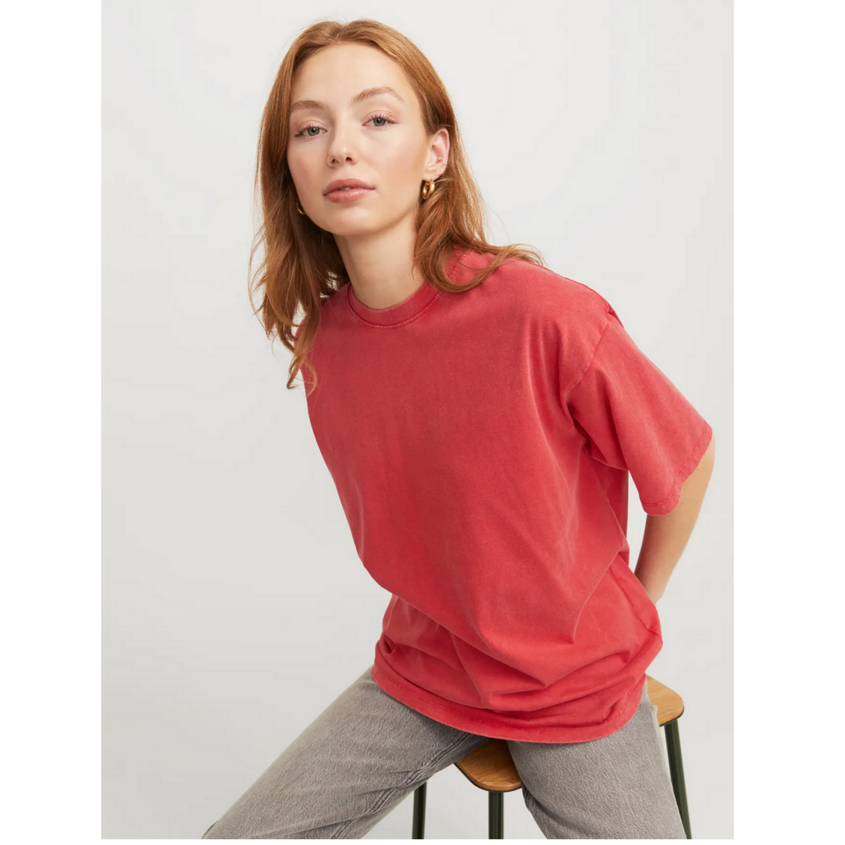 JJXX Andrea Loose Fit Tee - Washed Red