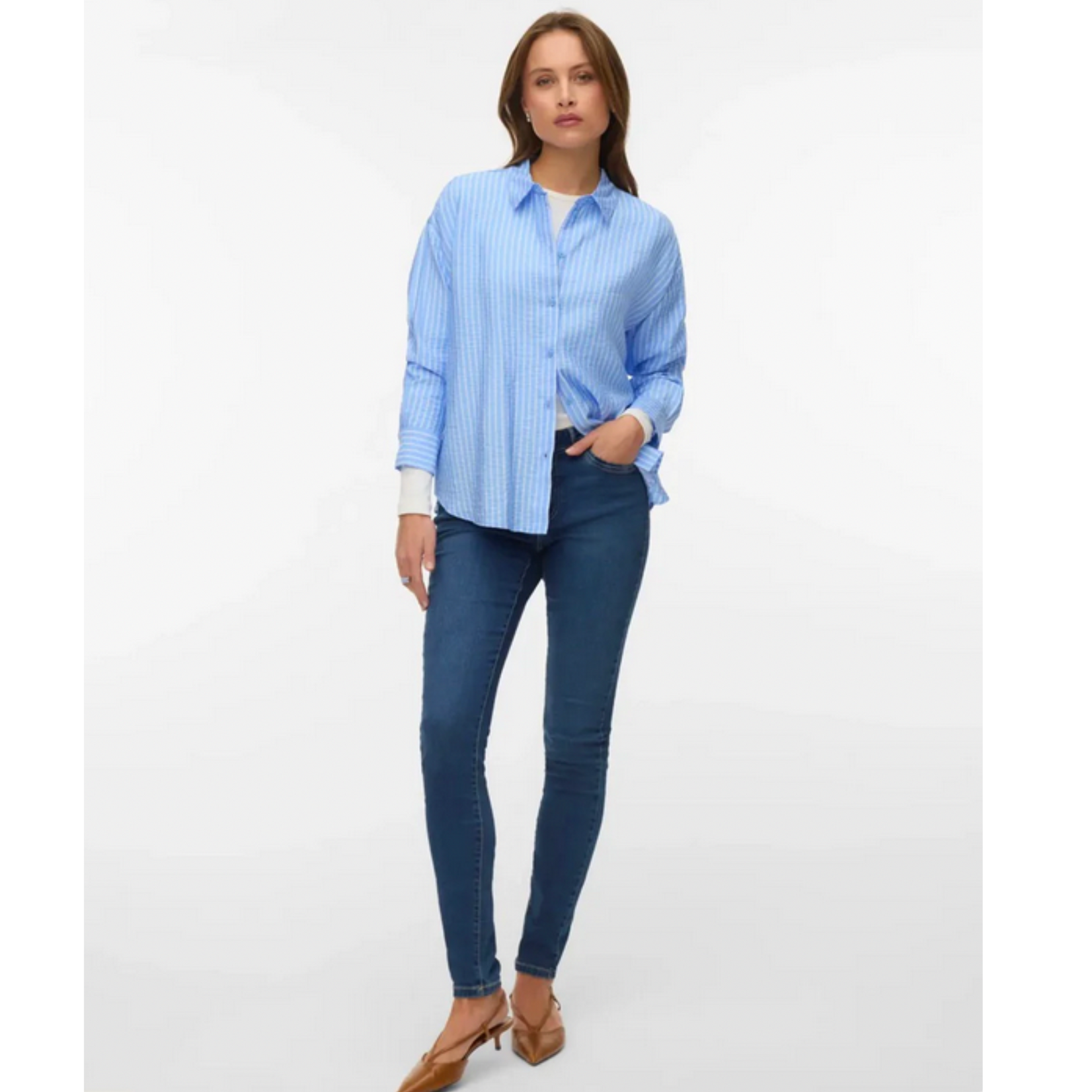 Vero Moda Nikko Stripe Button Up - Blue