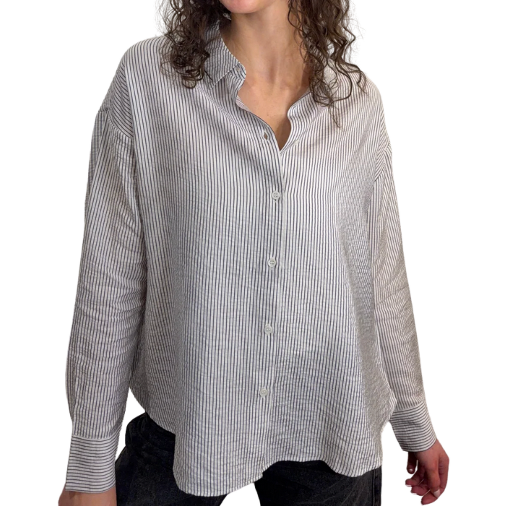 Vero Moda Nikko Stripe Button Up - Black Stripe