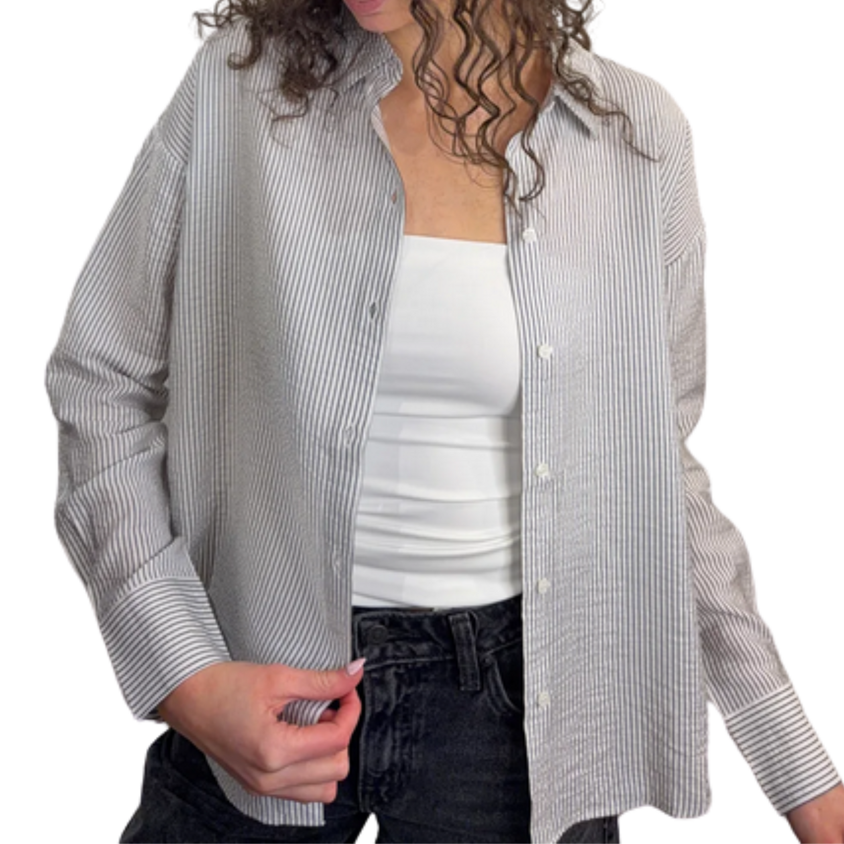 Vero Moda Nikko Stripe Button Up - Black Stripe