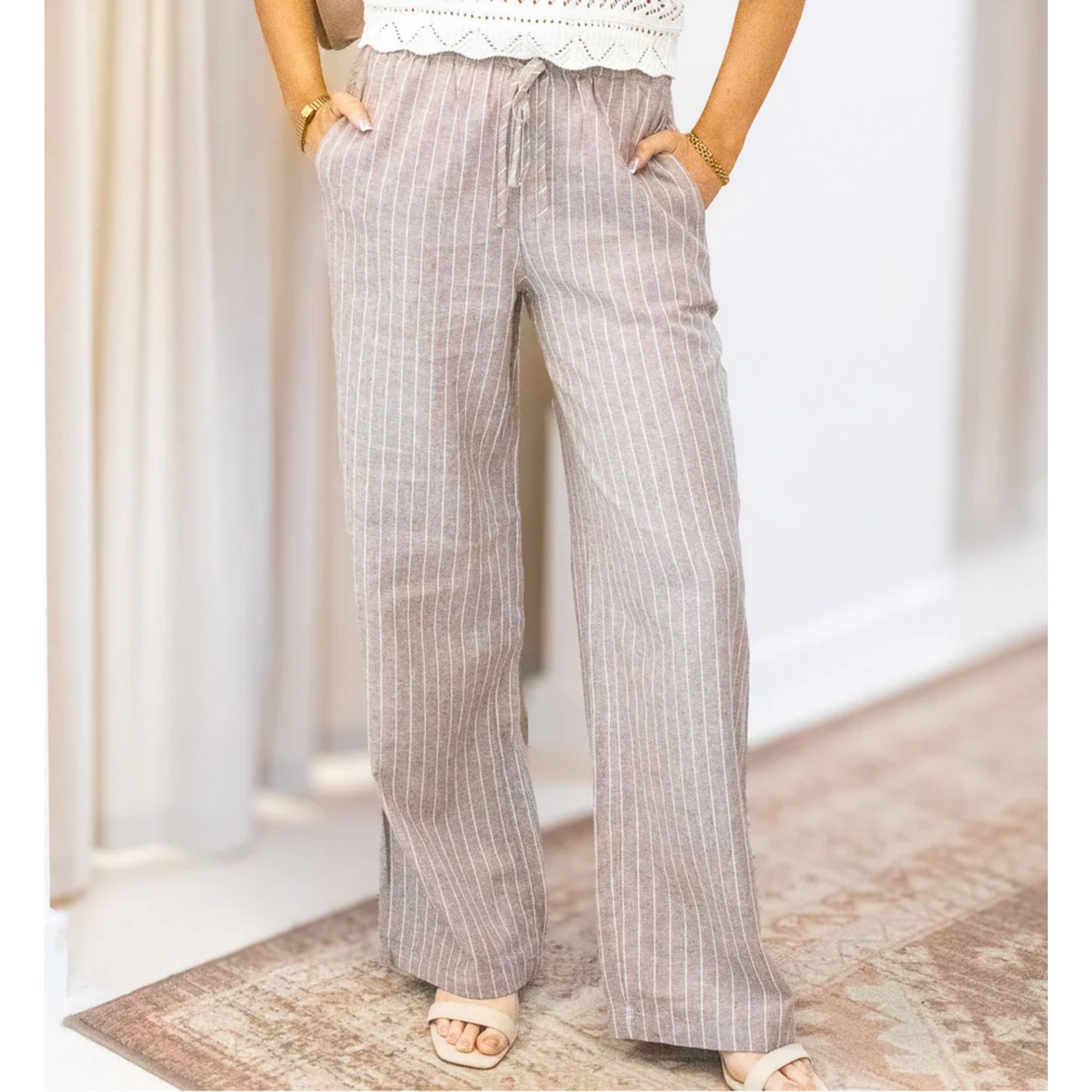 Only Juno Striped Linen Blend Pant