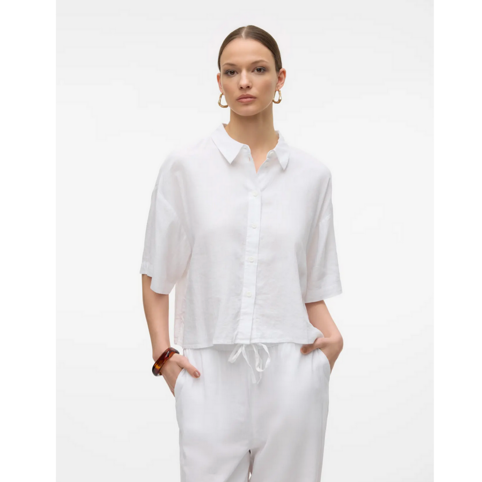 Vero Moda Cali SS Linen Top - Snow White