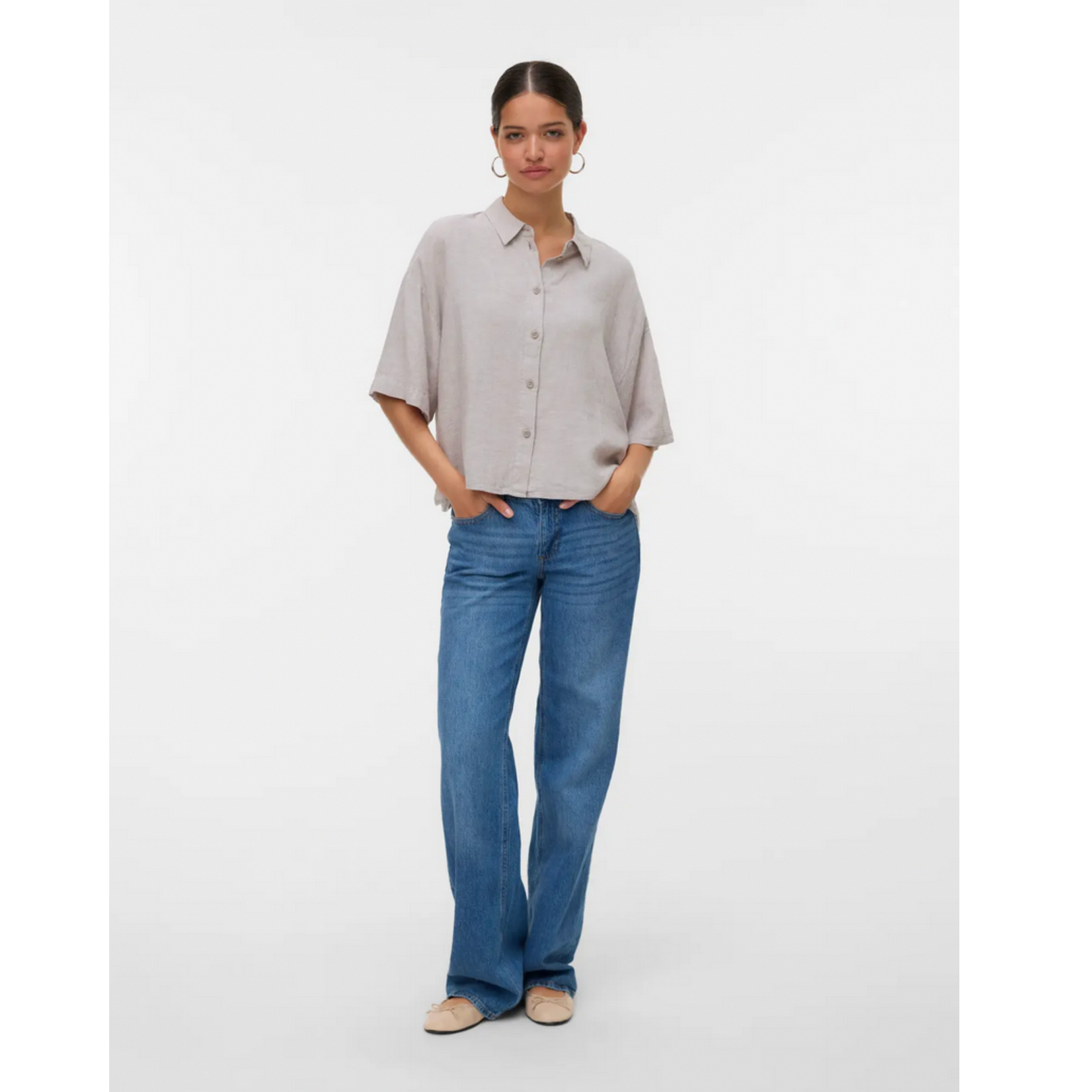 Vero Moda Cali SS Linen Top - Moon Rock