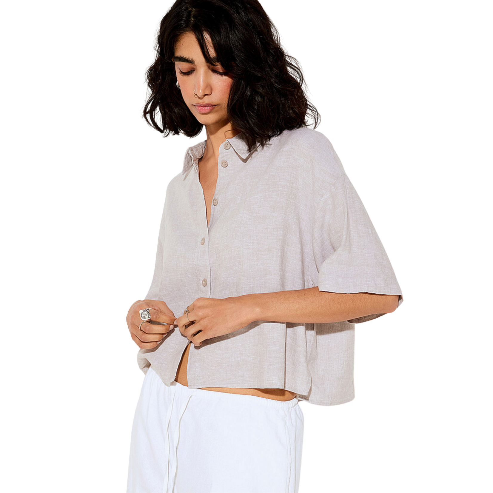 Vero Moda Cali SS Linen Top - Moon Rock
