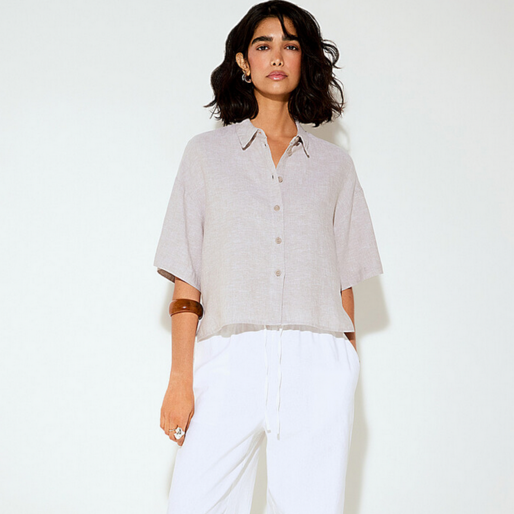 Vero Moda Cali SS Linen Top - Moon Rock