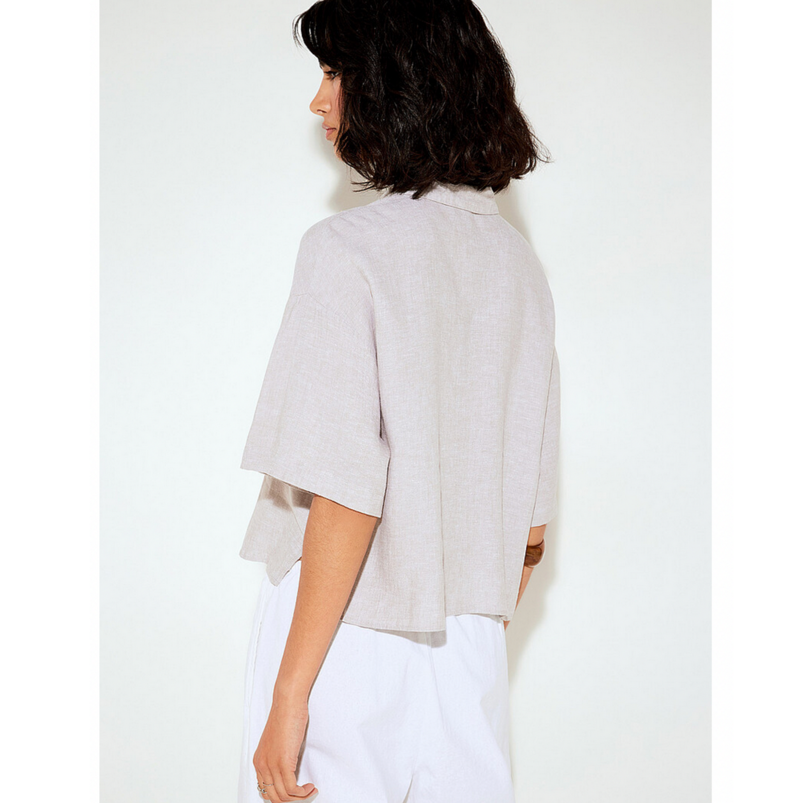 Vero Moda Cali SS Linen Top - Moon Rock