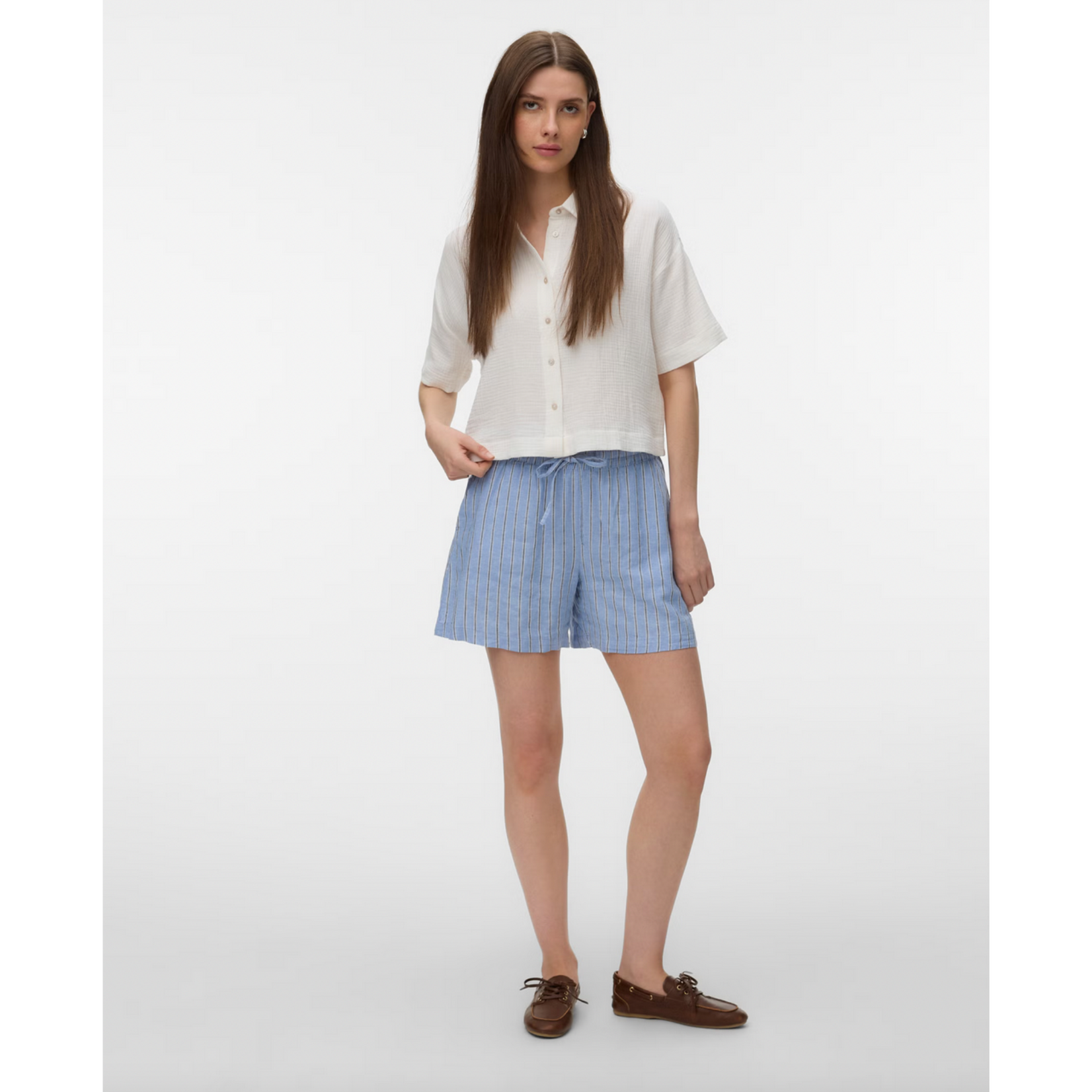 Vero Moda Cali Linen Shorts - Blue Stripe