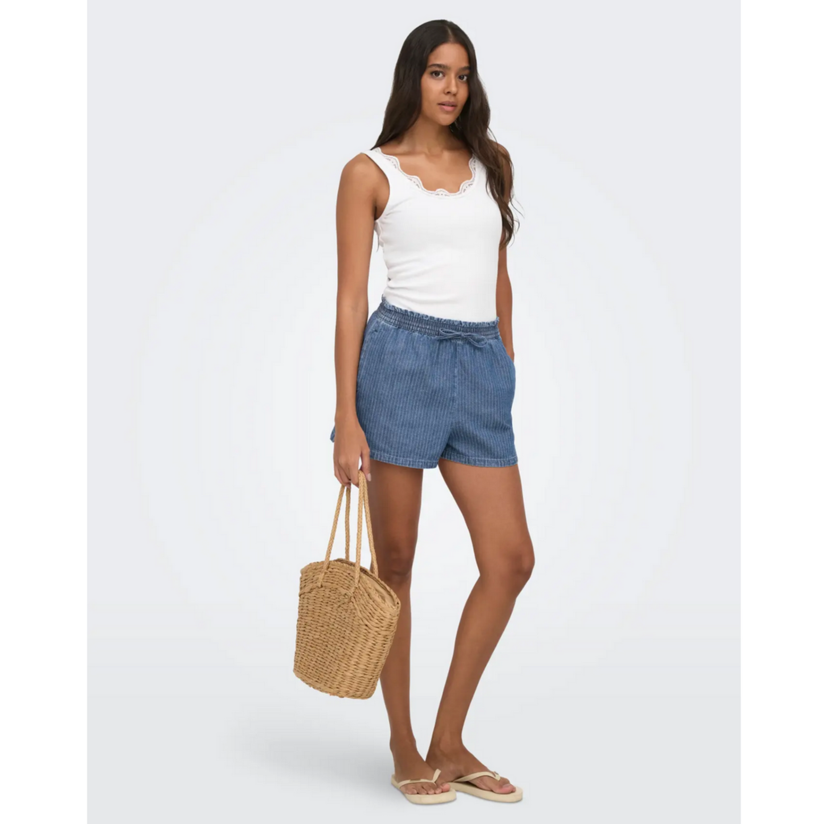 Only Kitt Striped Denim Shorts