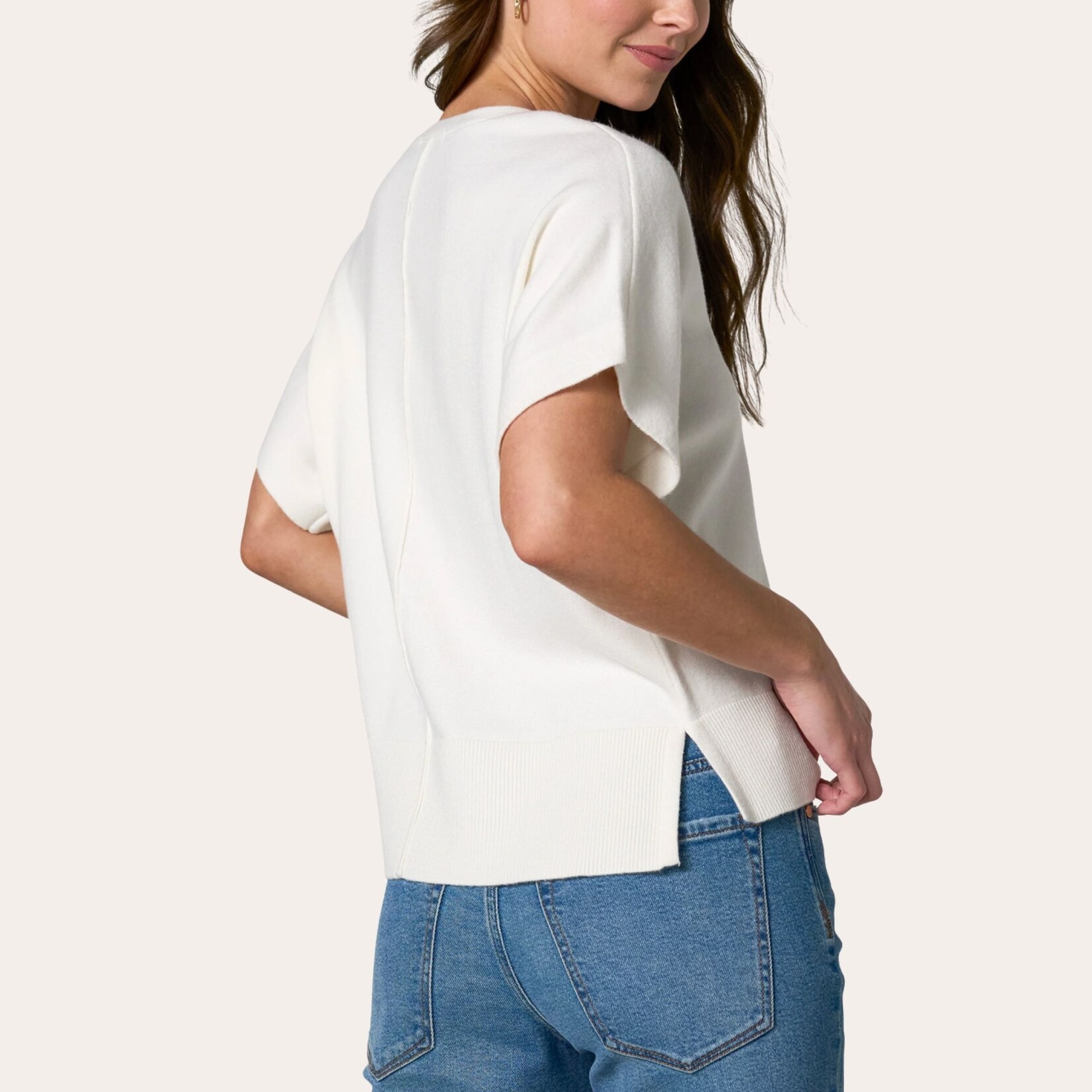 Liverpool Maple Short Sleeve V-Neck Knit - Whip Cream