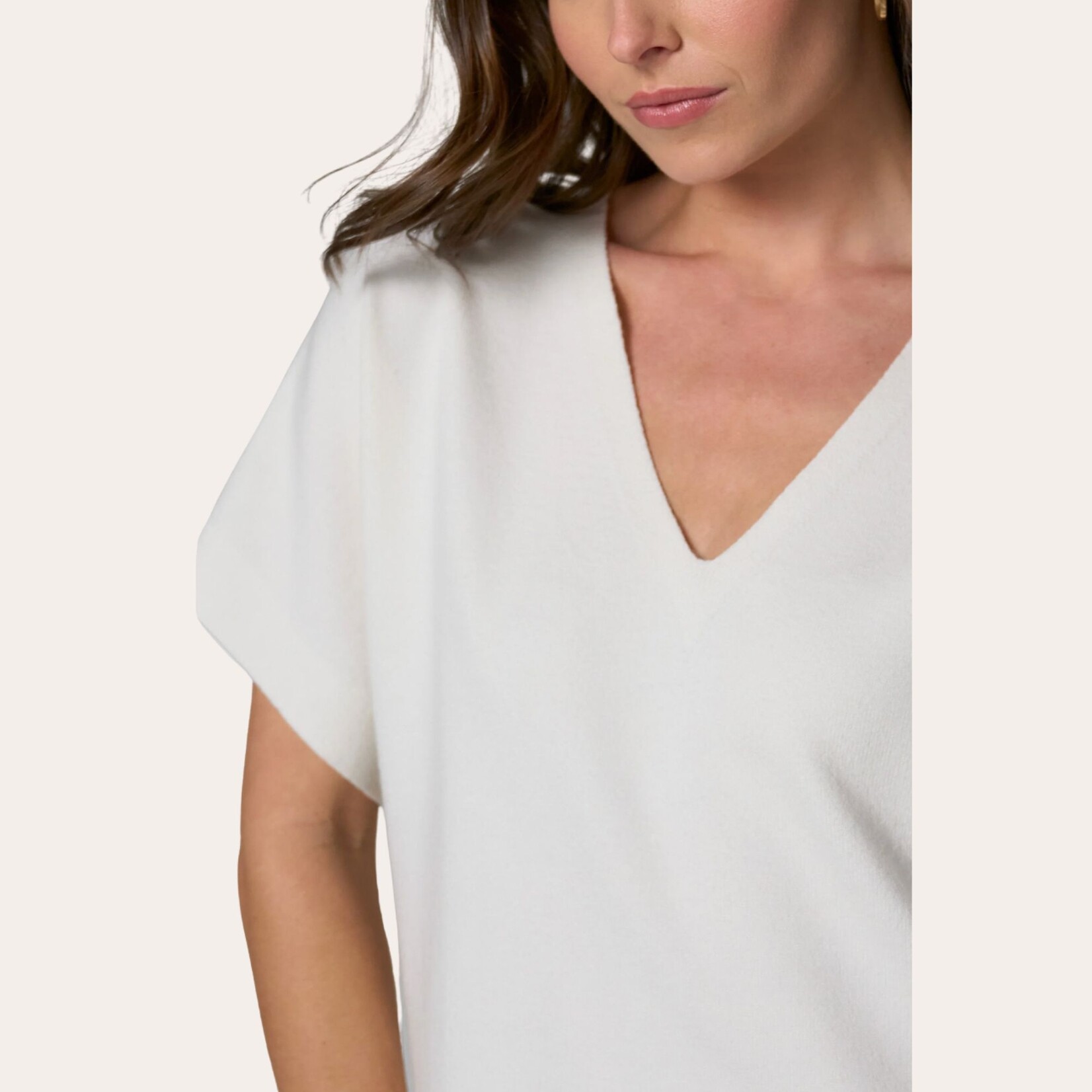 Liverpool Maple Short Sleeve V-Neck Knit - Whip Cream
