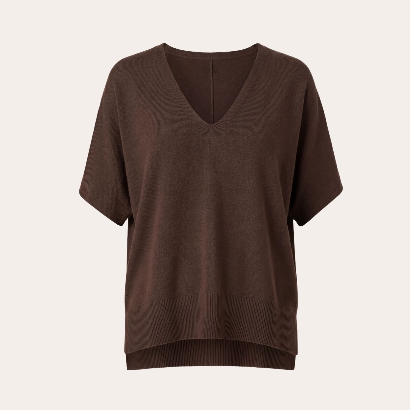Liverpool Maple Short Sleeve V-Neck Knit - Java