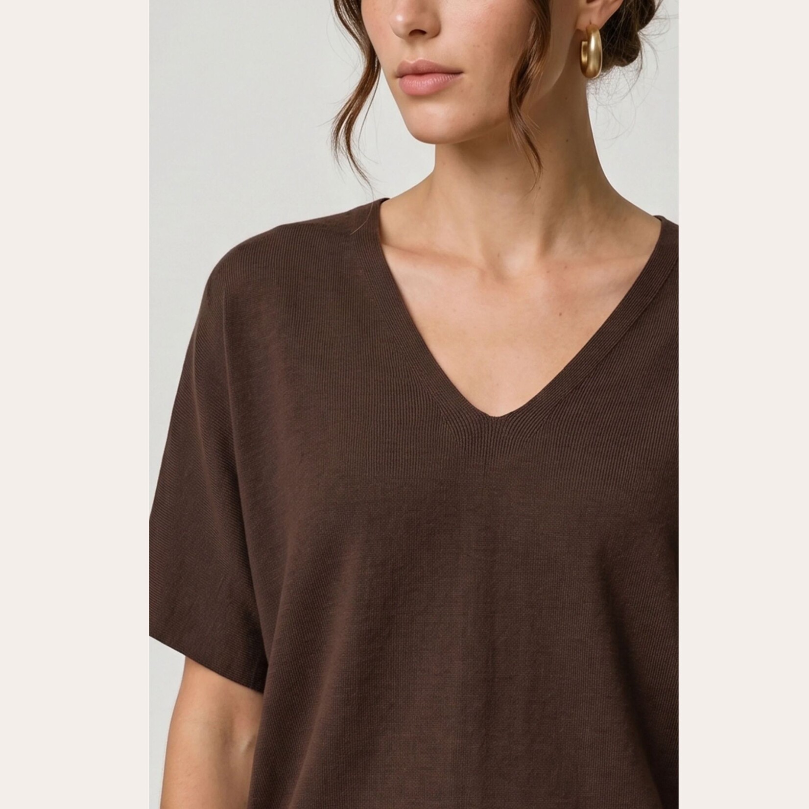 Liverpool Maple Short Sleeve V-Neck Knit - Java