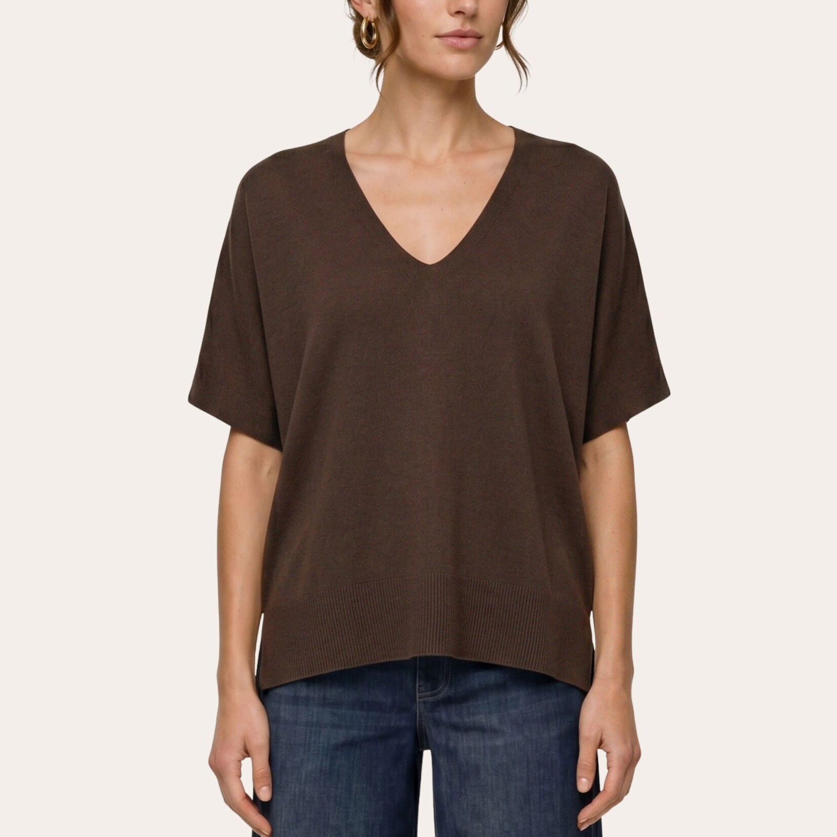 Liverpool Maple Short Sleeve V-Neck Knit - Java