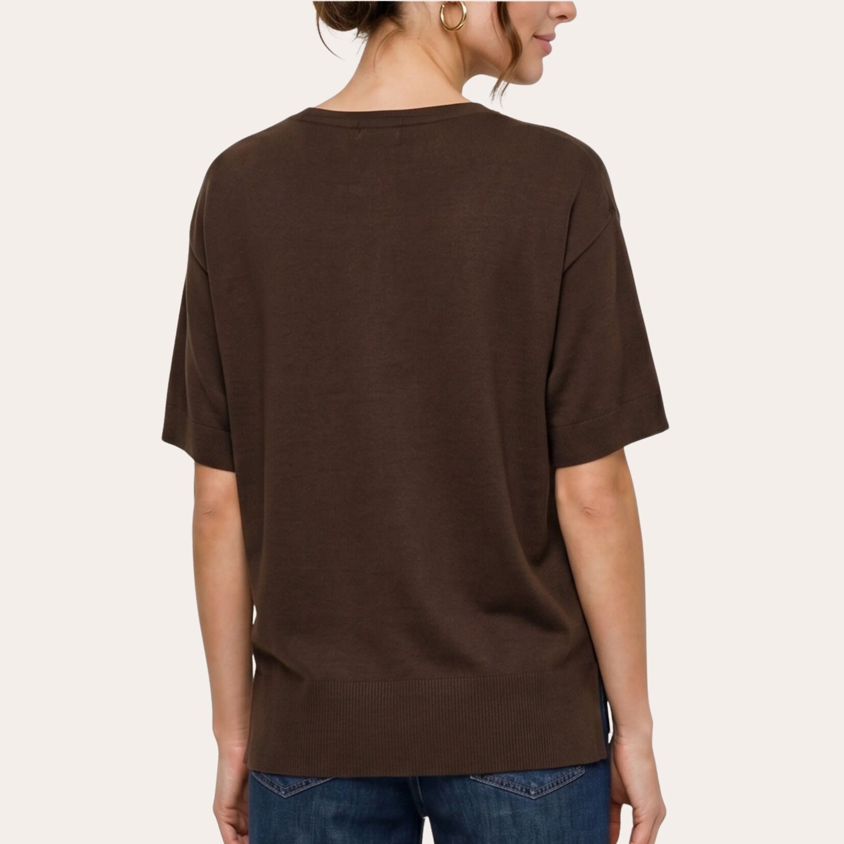 Liverpool Maple Short Sleeve V-Neck Knit - Java