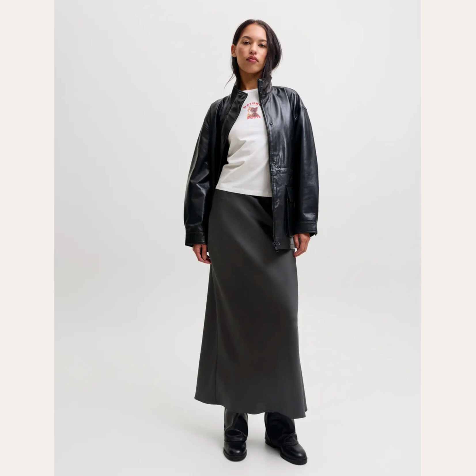 JJXX Greta Satin Maxi Skirt - Black