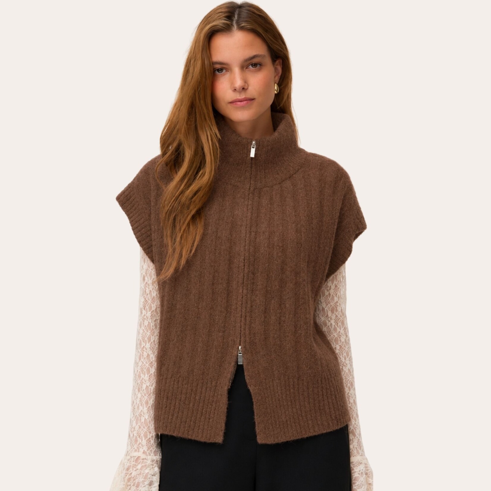 Vero Moda Jasper Zip Cardi Vest - Cocoa