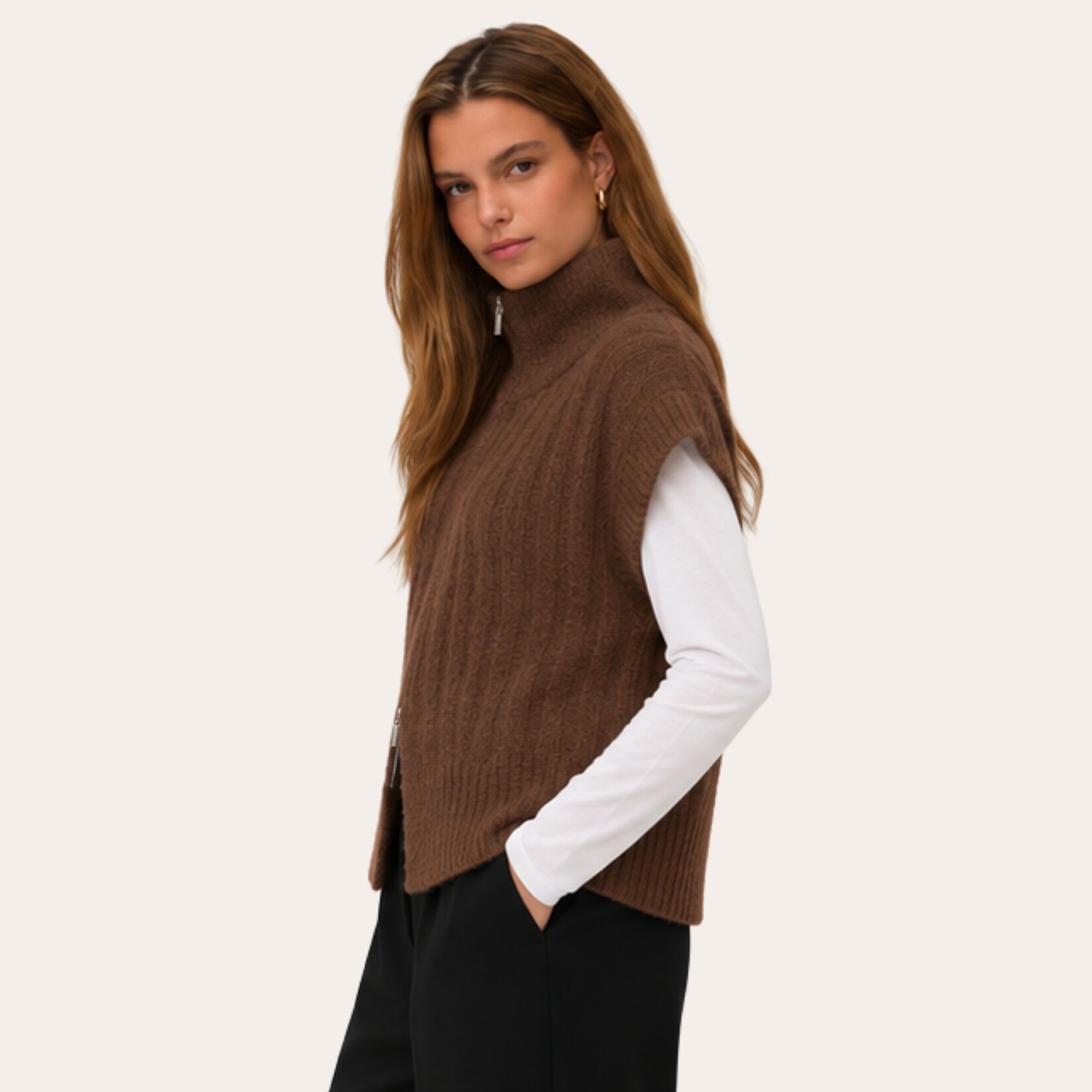 Vero Moda Jasper Zip Cardi Vest - Cocoa