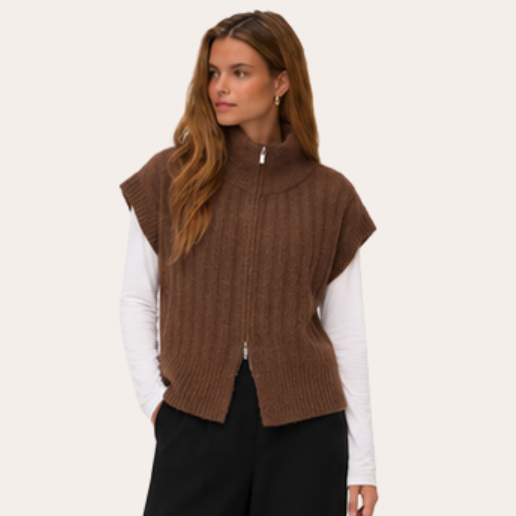 Vero Moda Jasper Zip Cardi Vest - Cocoa