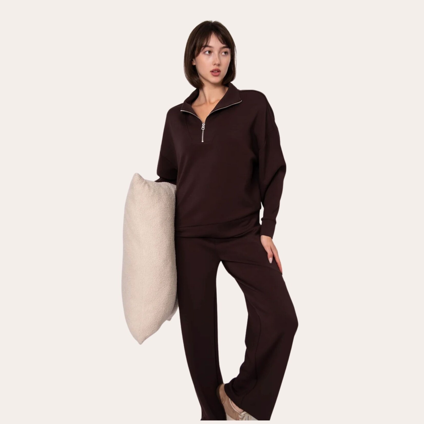 RD Style Darcy Soft Knit Half Zip - Chocolate