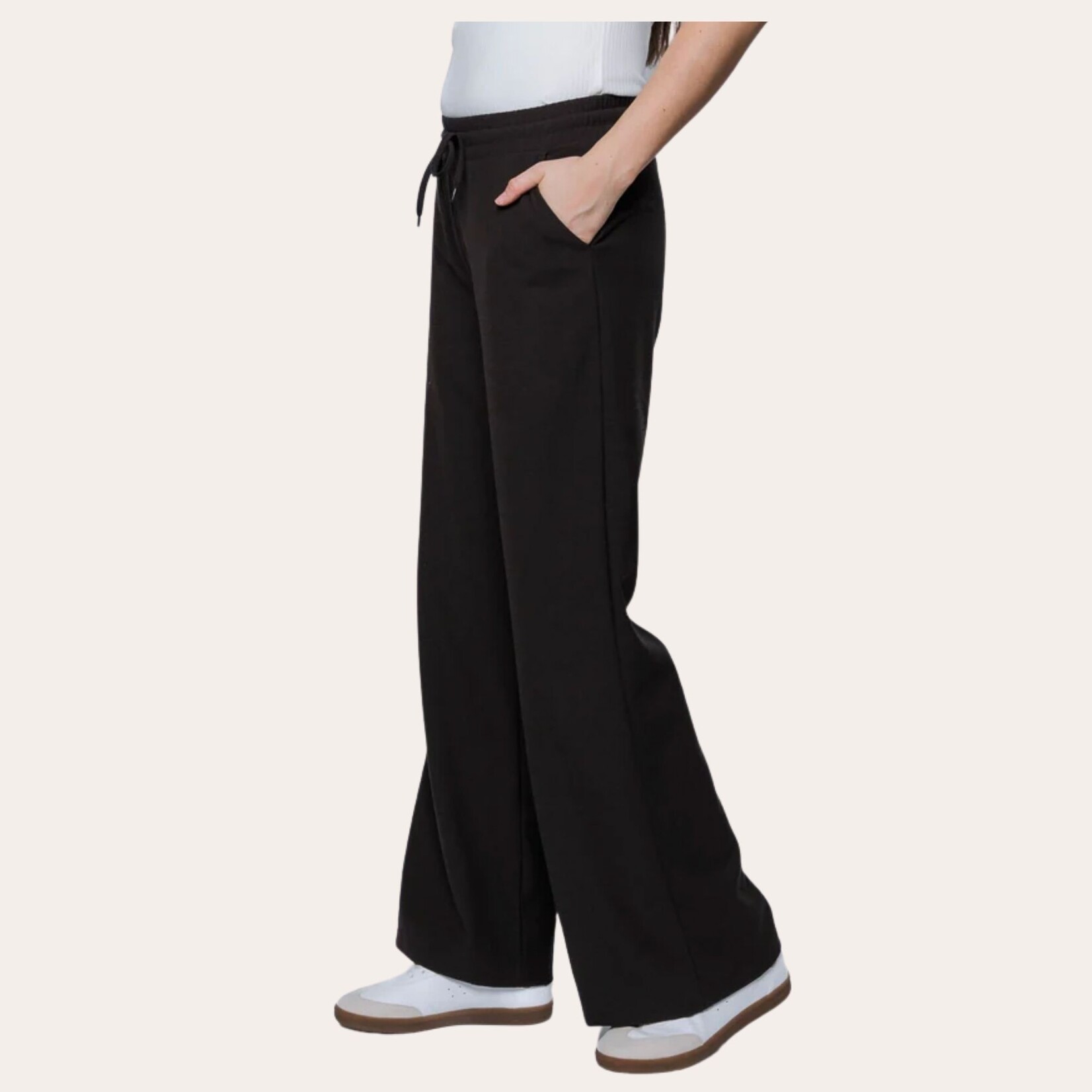 ORB Clara Wide Leg Drawstring Pant - Houndstooth