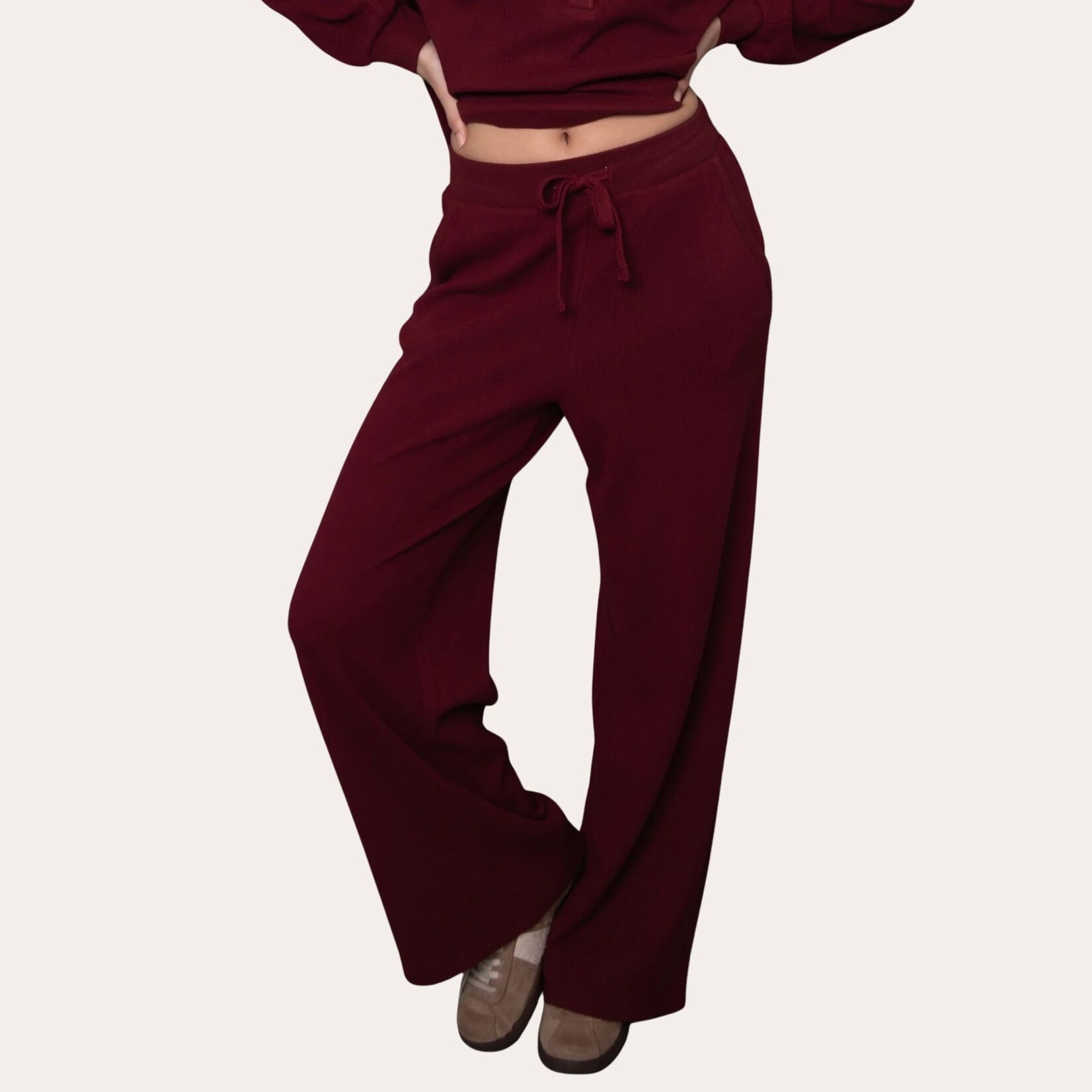 RD Style Frankie Waffle Drawstring Pant - Burgundy