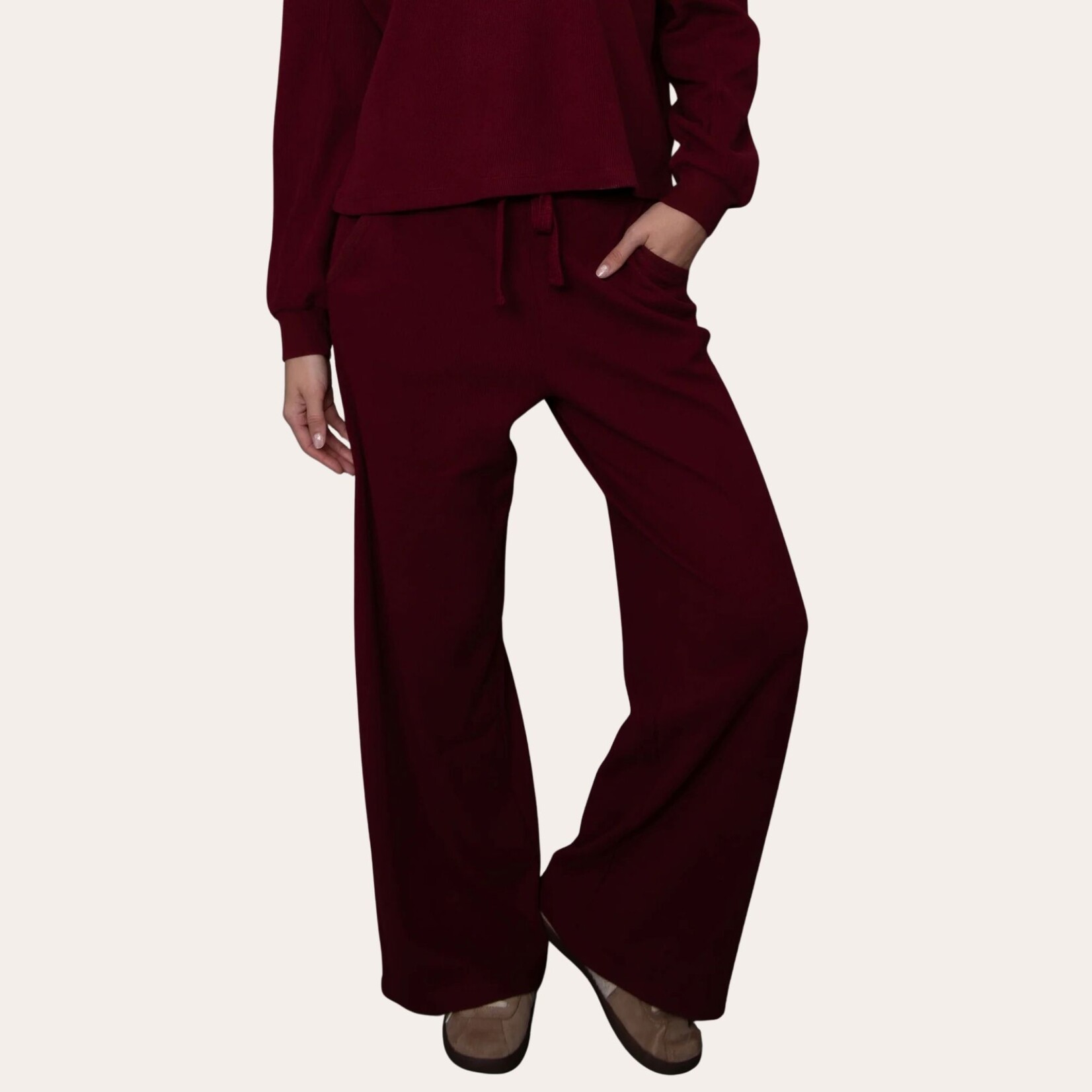 RD Style Frankie Waffle Drawstring Pant - Burgundy