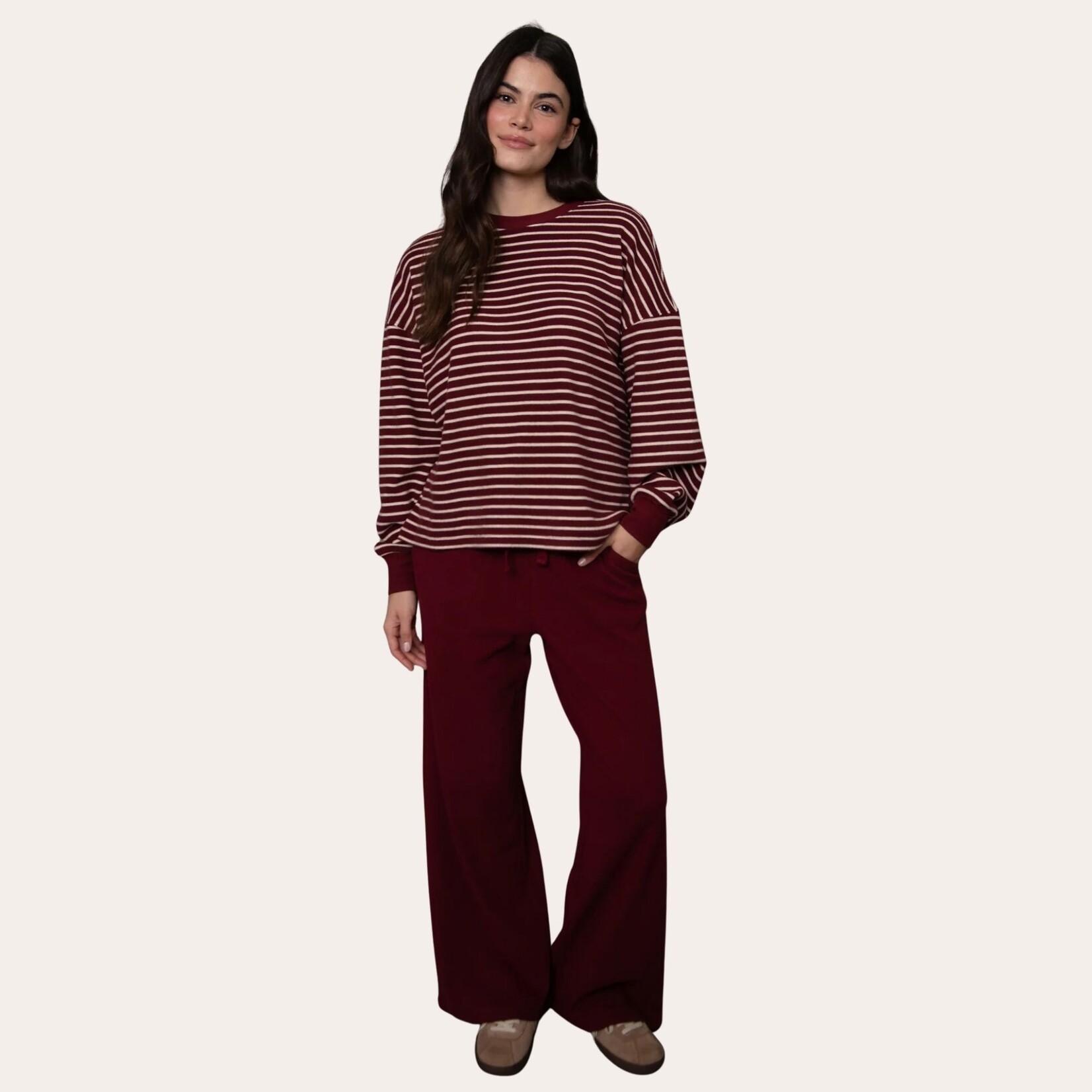 RD Style Frankie Waffle Drawstring Pant - Burgundy