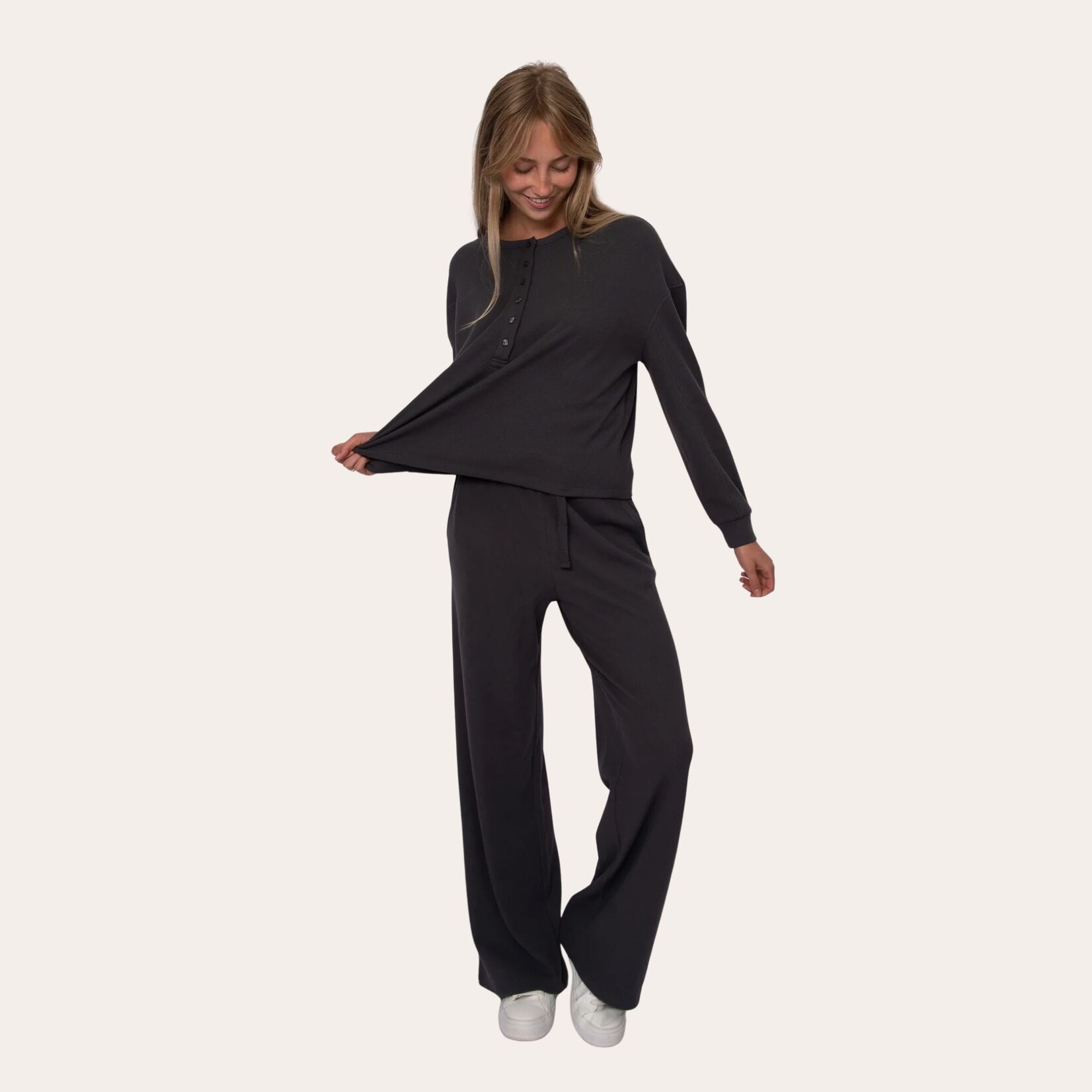 RD Style Frankie Waffle Drawstring Pant - Coal